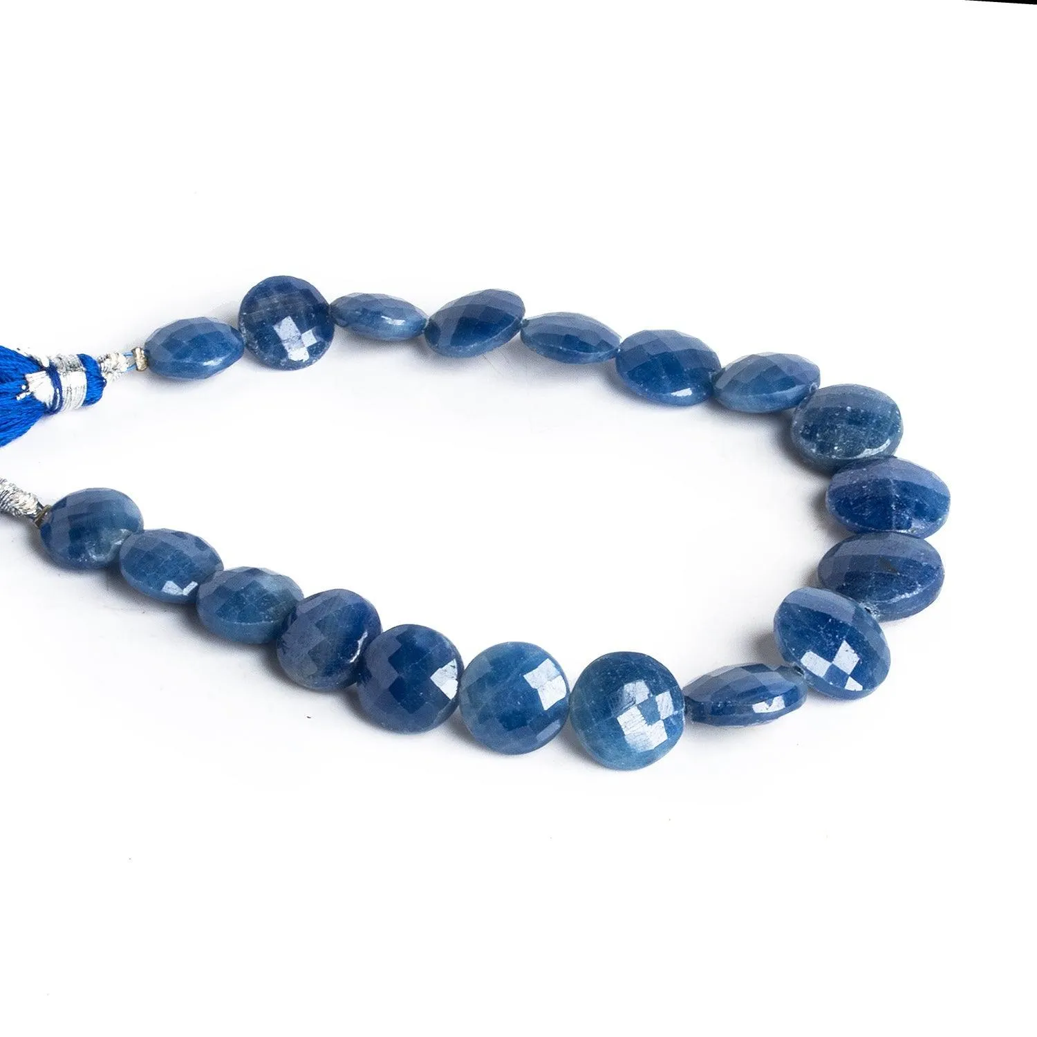 10-12mm Blue Sapphire Faceted Coins 8 inch 19 beads