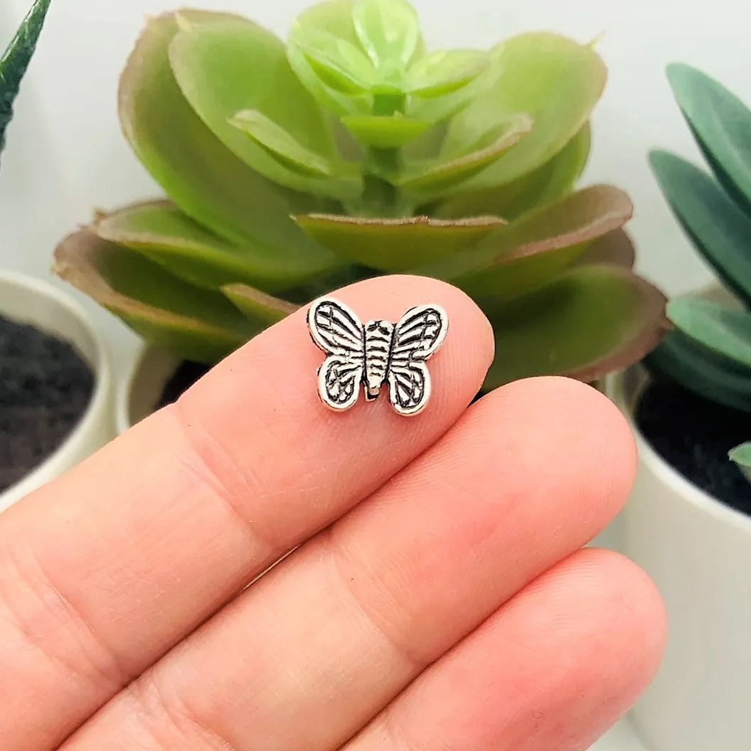 4, 20 or 50 Pieces: Antique Silver Butterfly Spacer Beads, 8x10mm - Double Sided