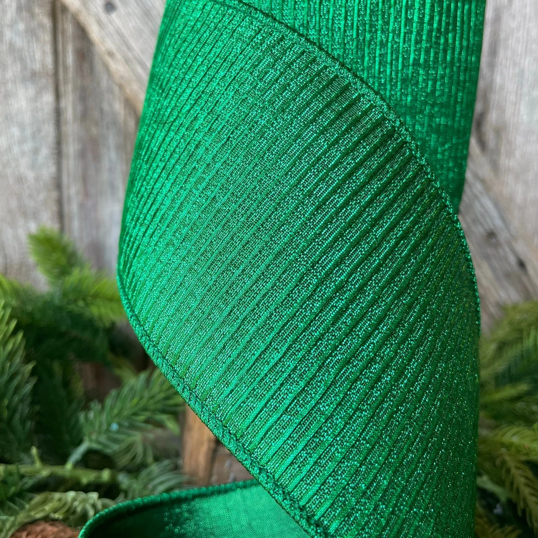 4" Emerald Green Pleated Metallic Ribbon, Farrisilk Ribbon,Wired Ribbon