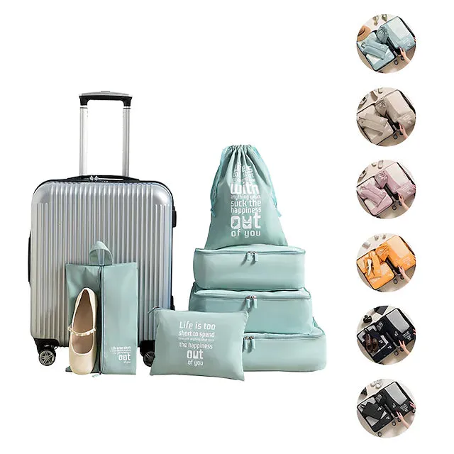 6-Pieces: Travel Luggage Organizers Set Packing Cubes with Shoe Bag Cosmetics Accessories