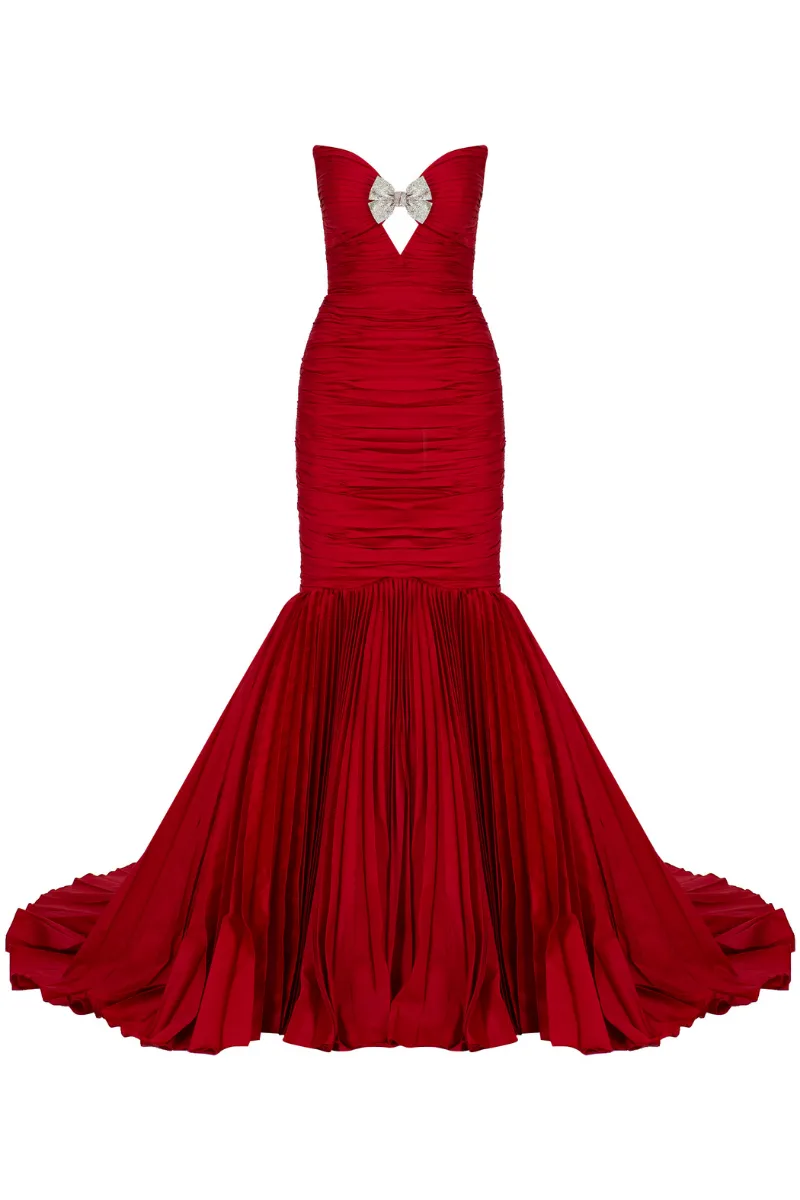 ALYCE RED METALLIC BOW GOWN