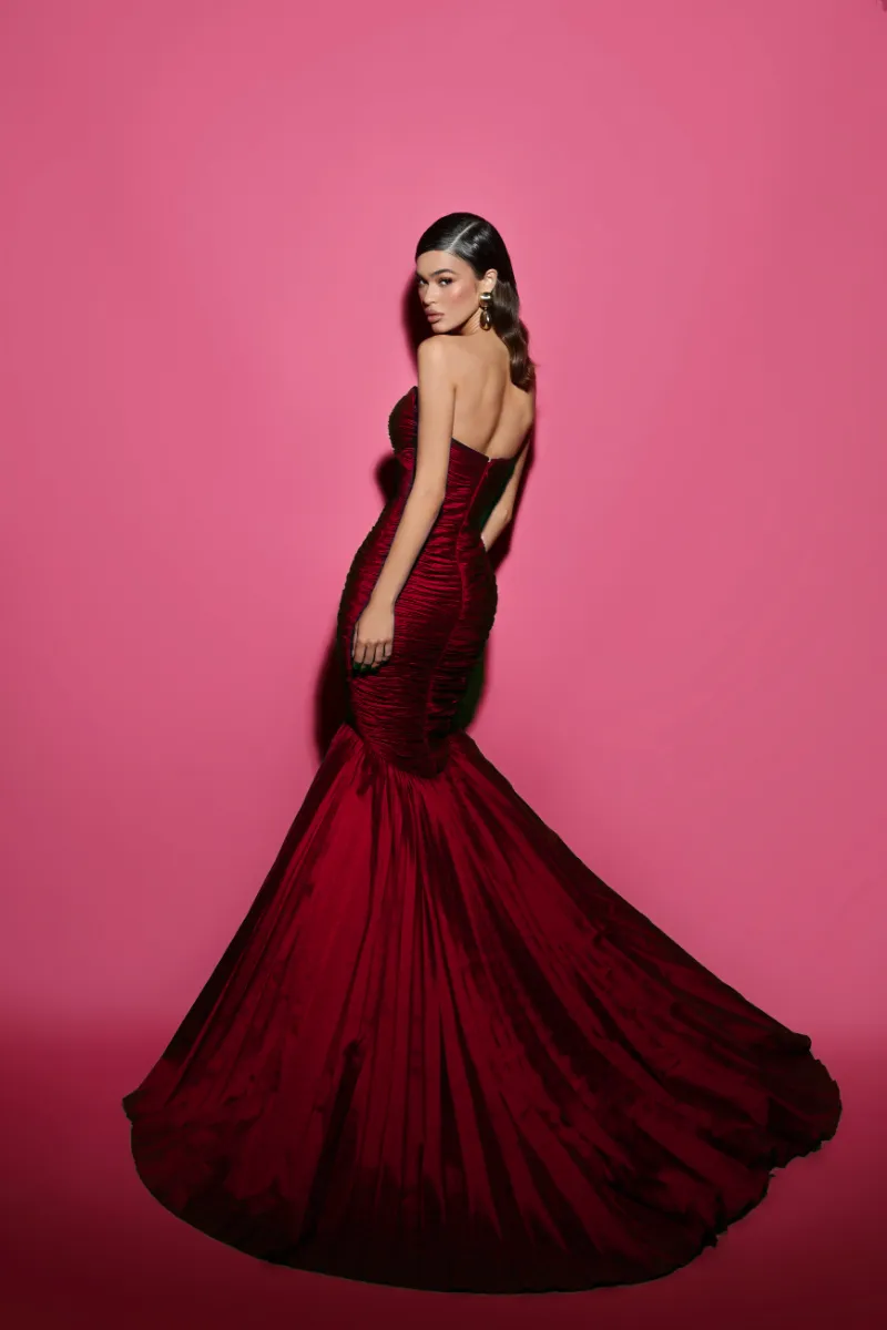 ALYCE RED METALLIC BOW GOWN