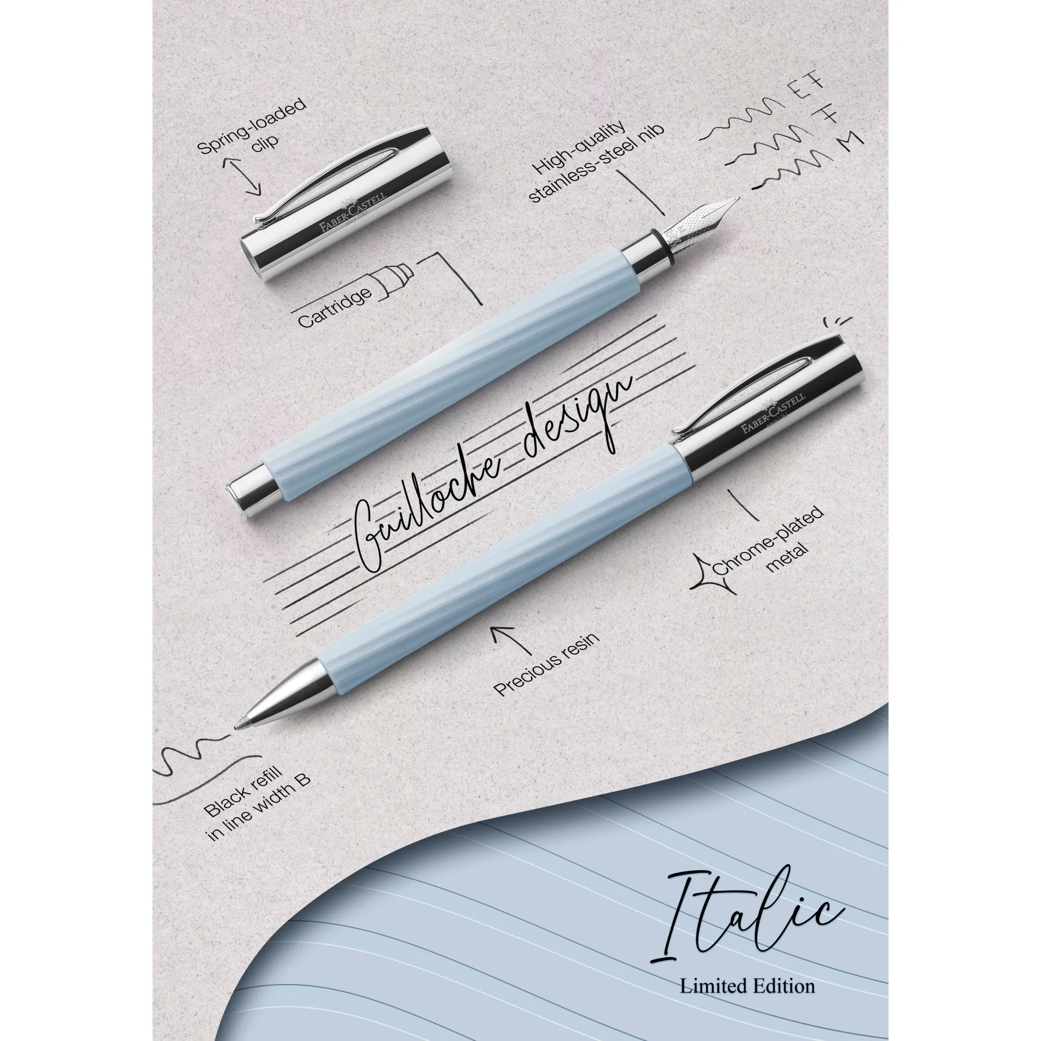 Ambition Fountain Pen, Italic Ice Blue - Medium - #147770