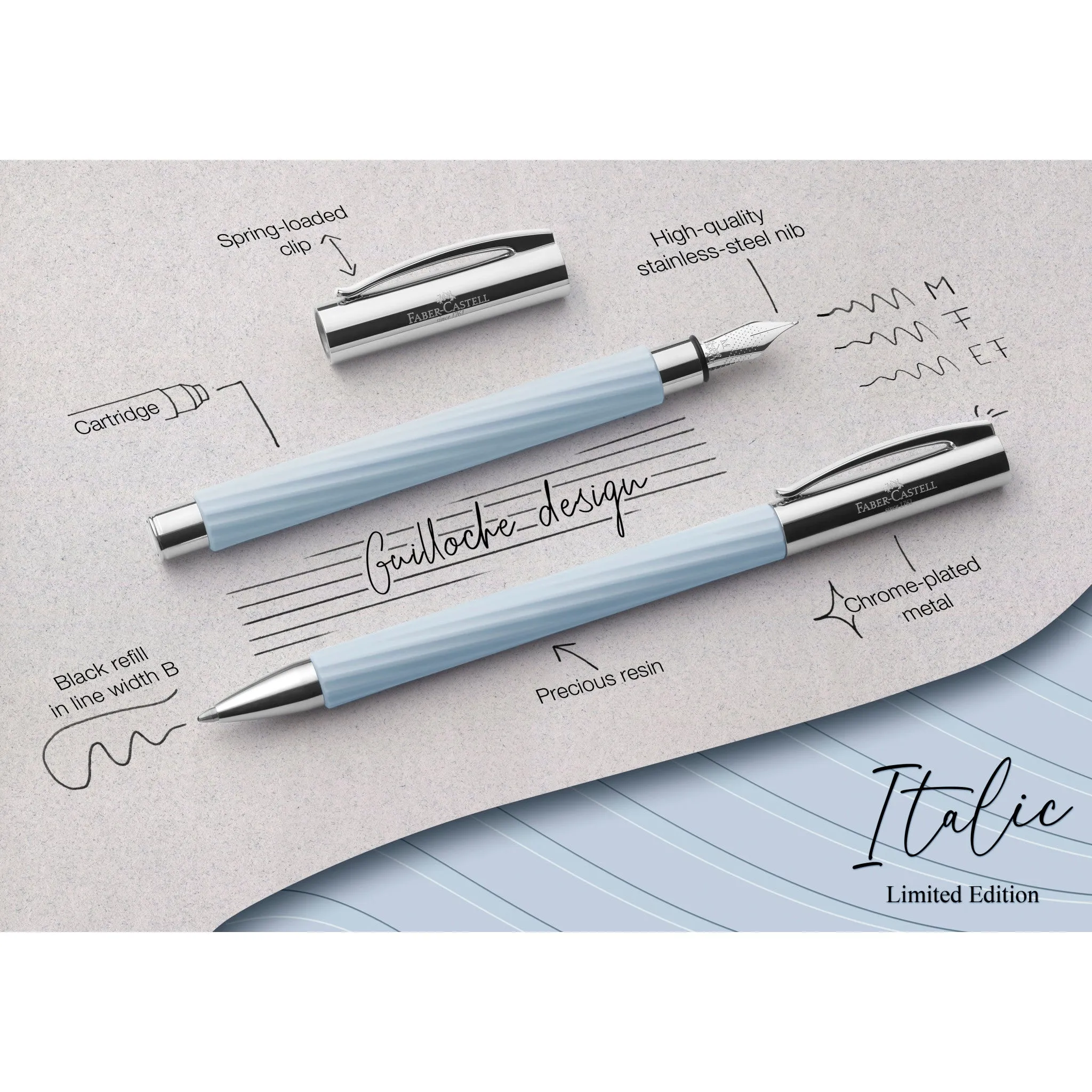 Ambition Fountain Pen, Italic Ice Blue - Medium - #147770