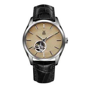 Aries Gold G 8022 Series Black Leather Strap Men Watch G 8022 S-BEI