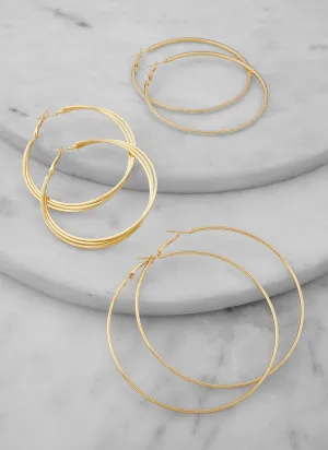 Assorted Metallic Hoop Earrings Trio