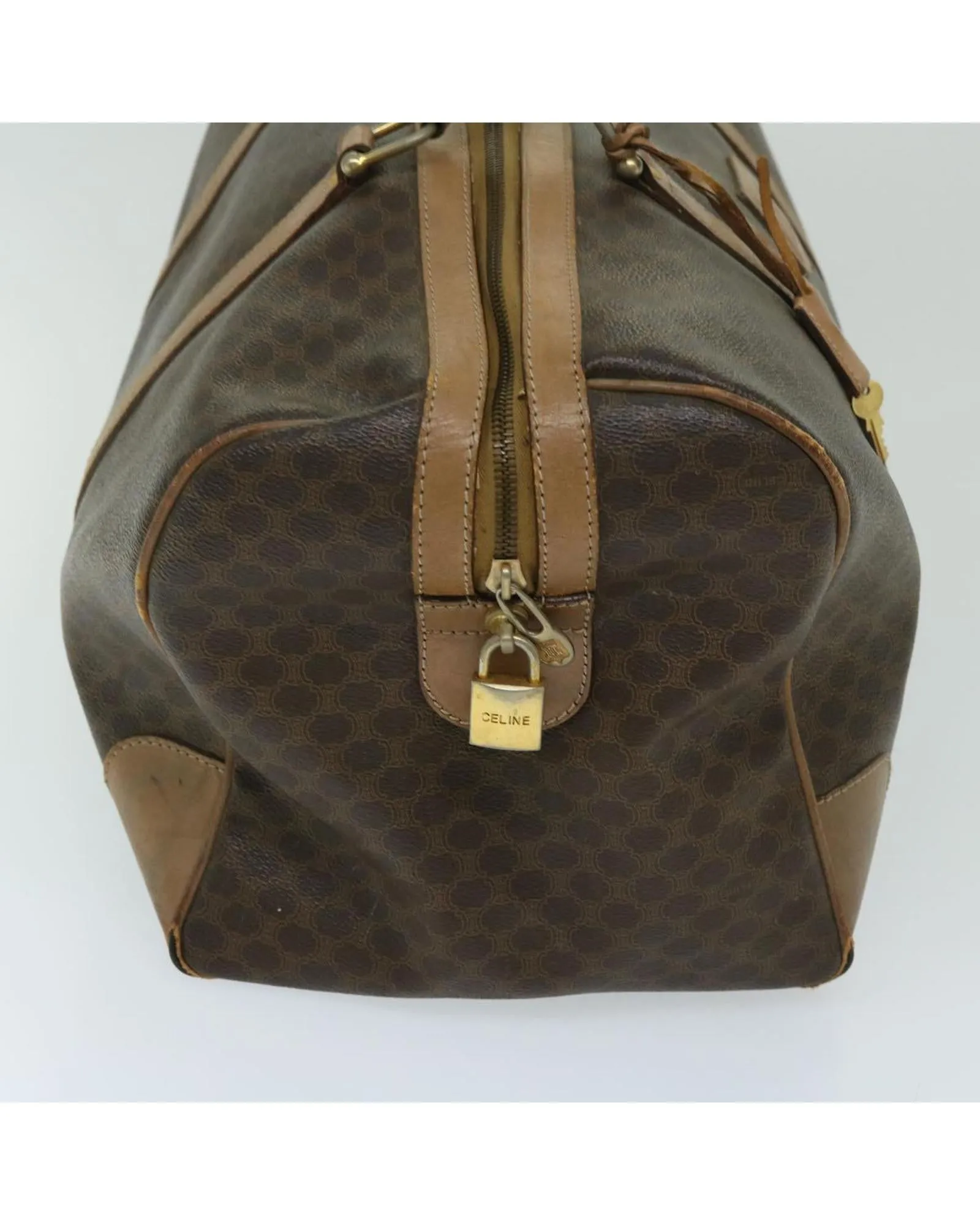 Authentic Celine Macadam Canvas Boston Bag in Brown