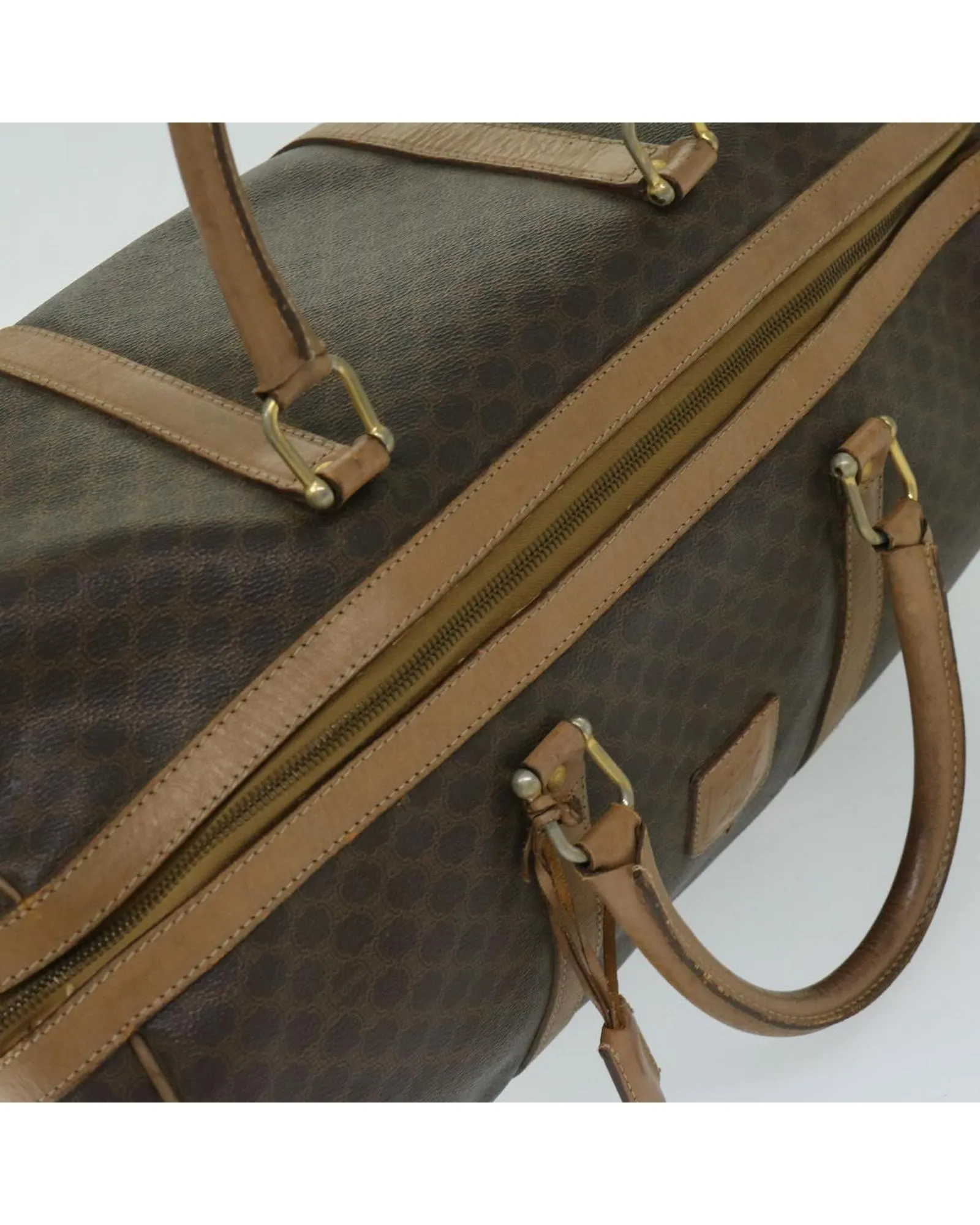 Authentic Celine Macadam Canvas Boston Bag in Brown