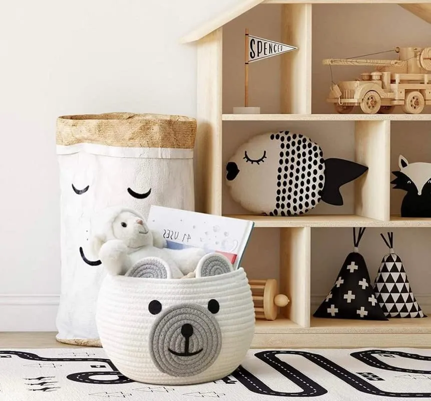 Baby Bear Cotton Rope Storage Box | White |Cute Woven Organizer