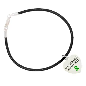 Black Cord Mental Health Awareness Heart Charm Bracelets