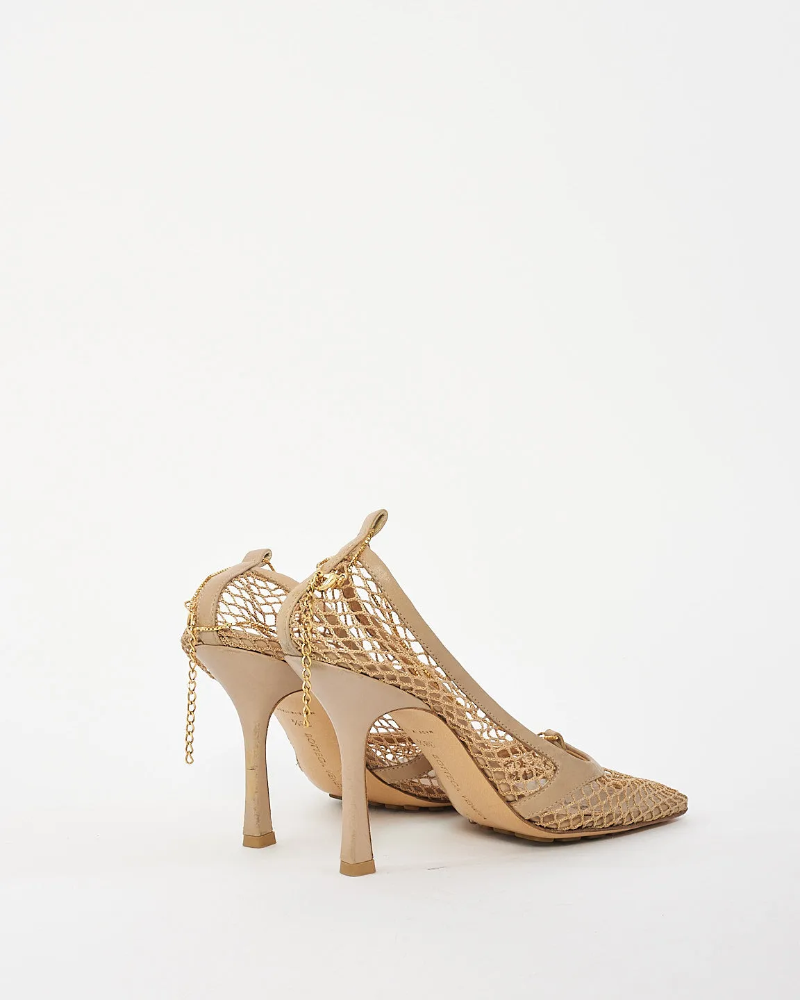 Bottega Veneta Beige Mesh Chain Link Accents Stretch Pumps - 38.5