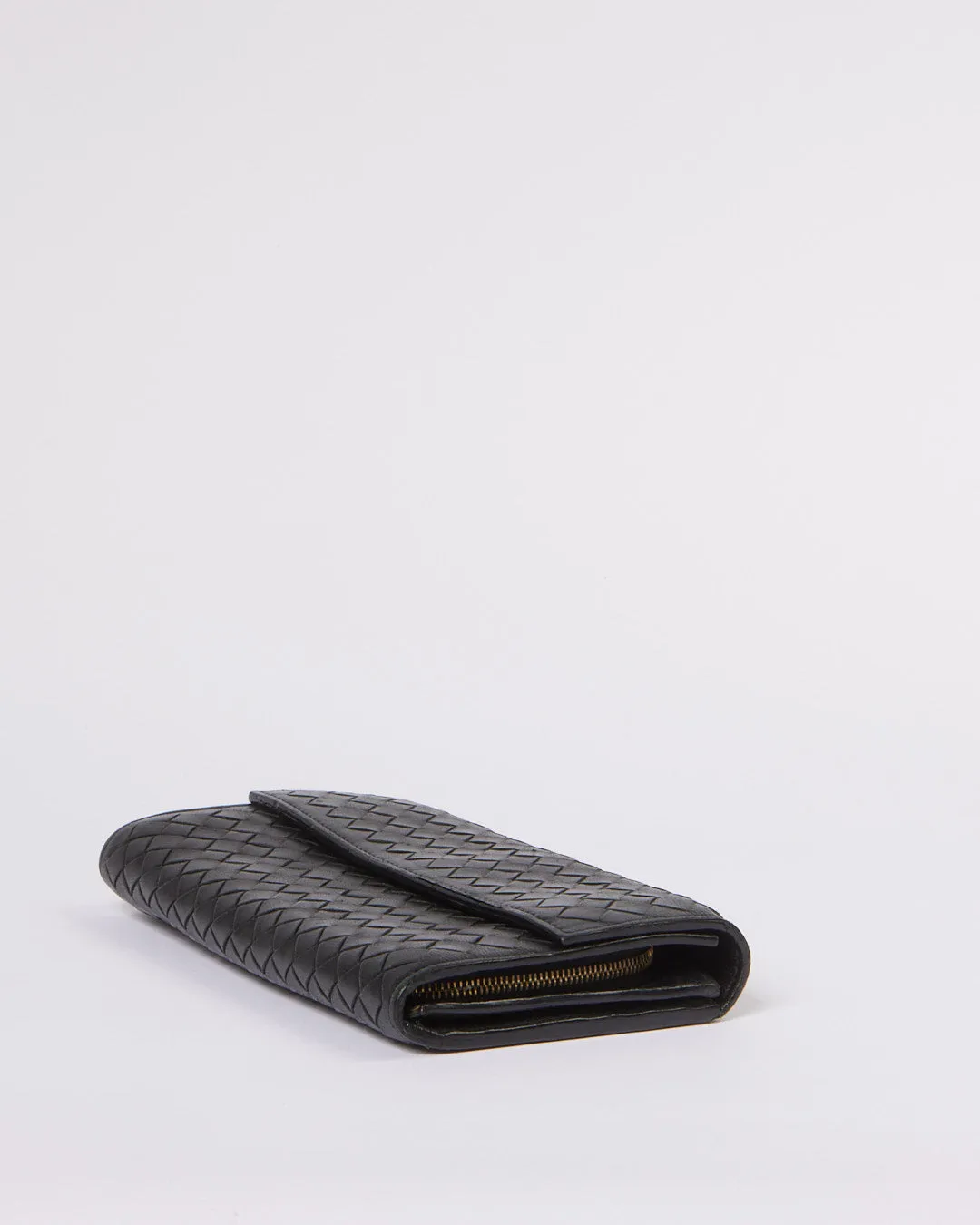 Bottega Veneta Black Intrecciato Leather Continental Flap Wallet