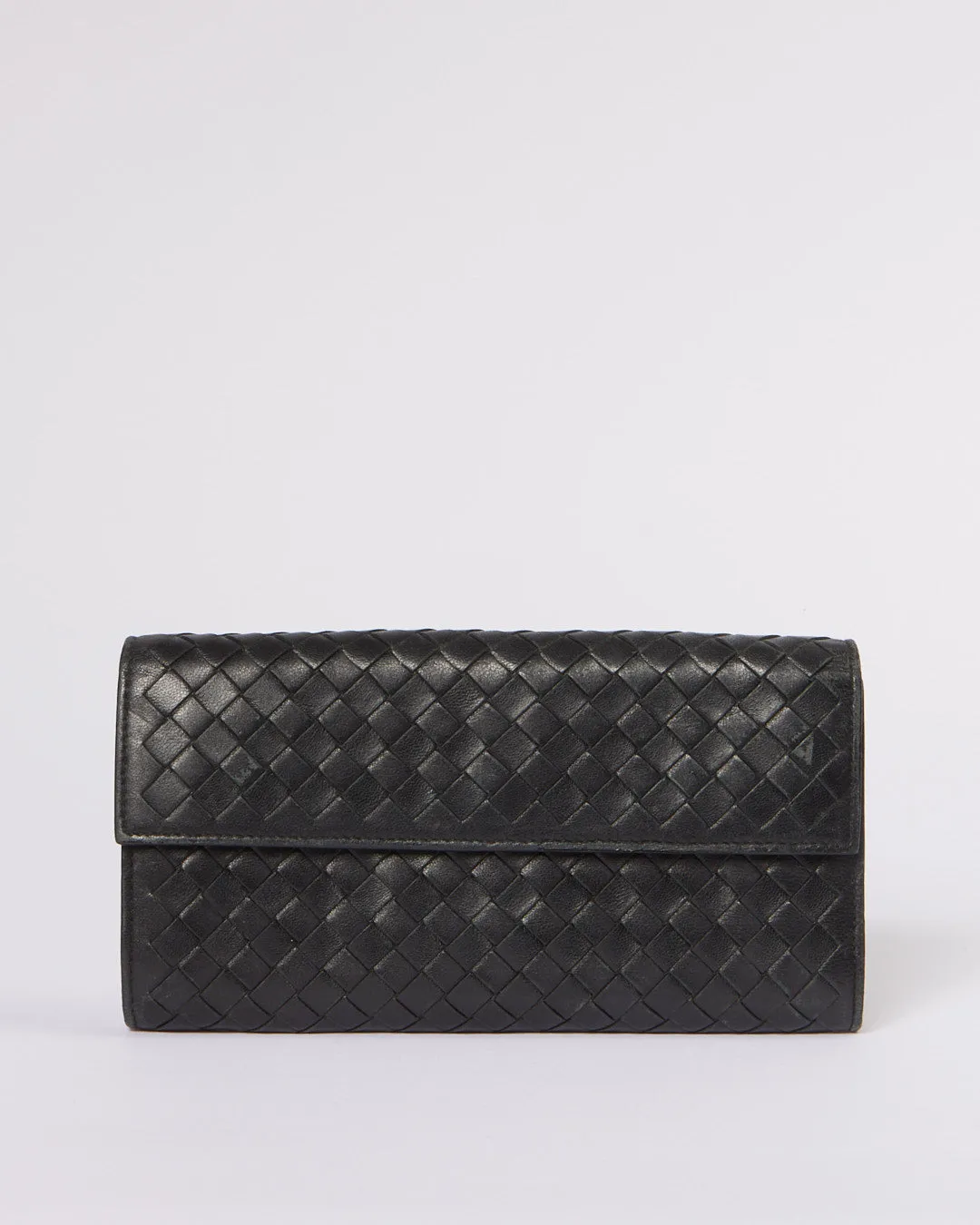 Bottega Veneta Black Intrecciato Leather Continental Flap Wallet