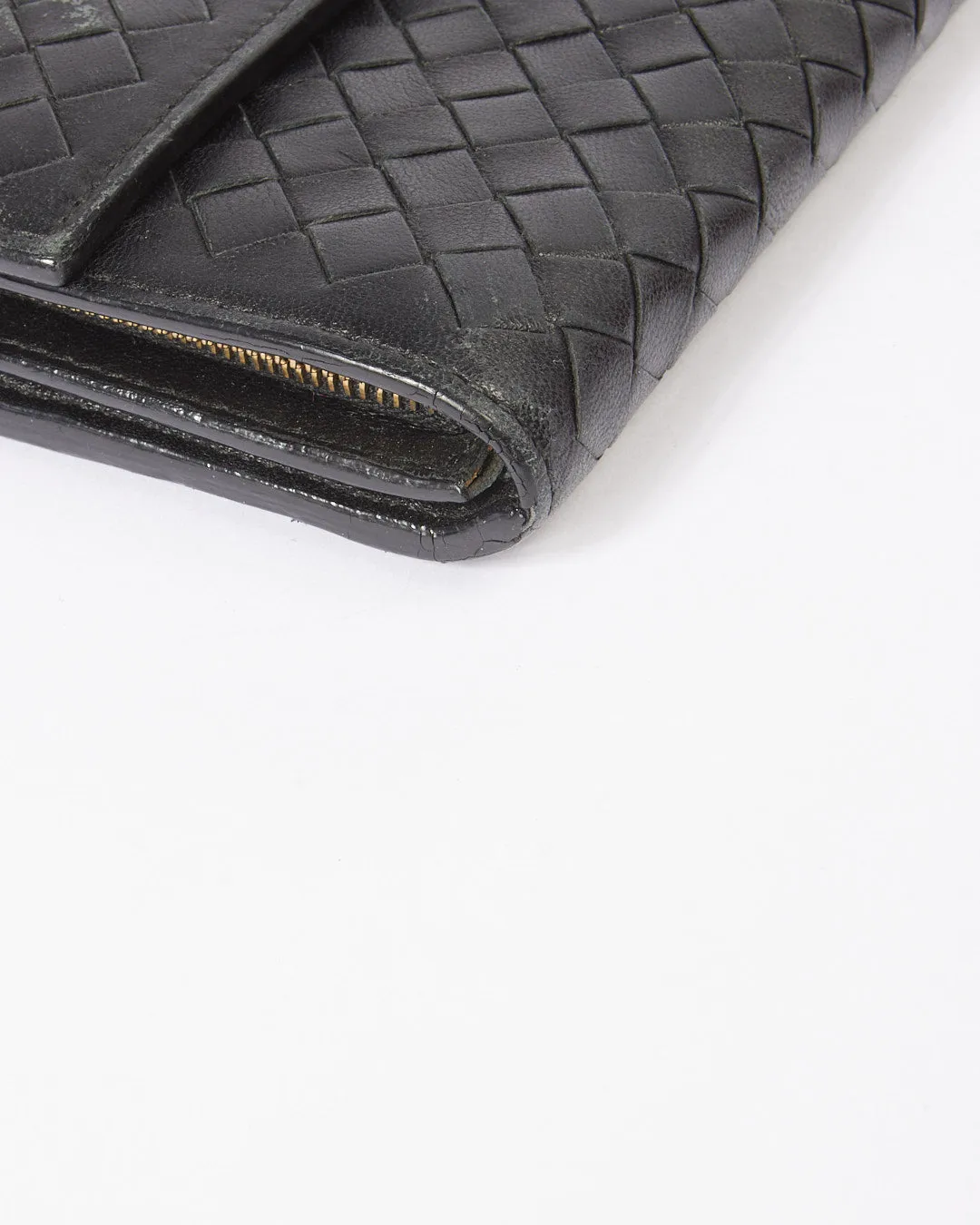 Bottega Veneta Black Intrecciato Leather Continental Flap Wallet