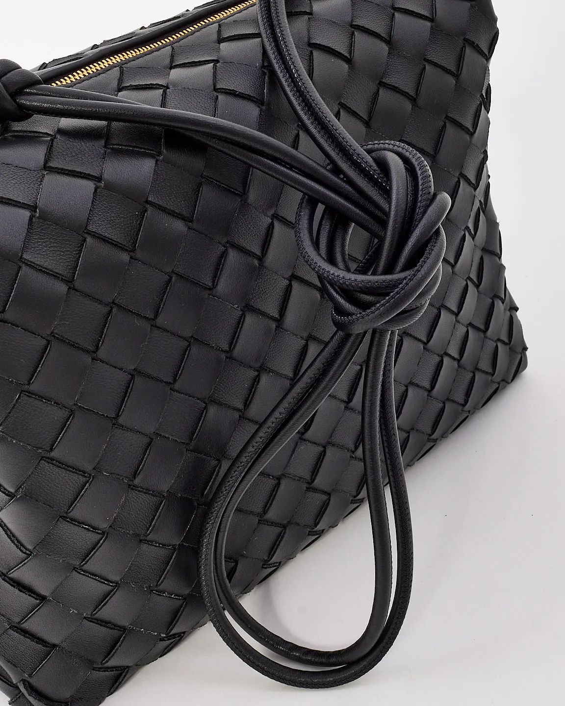 Bottega Veneta Black Intreciatto Leather Medium Loop Camera Bag