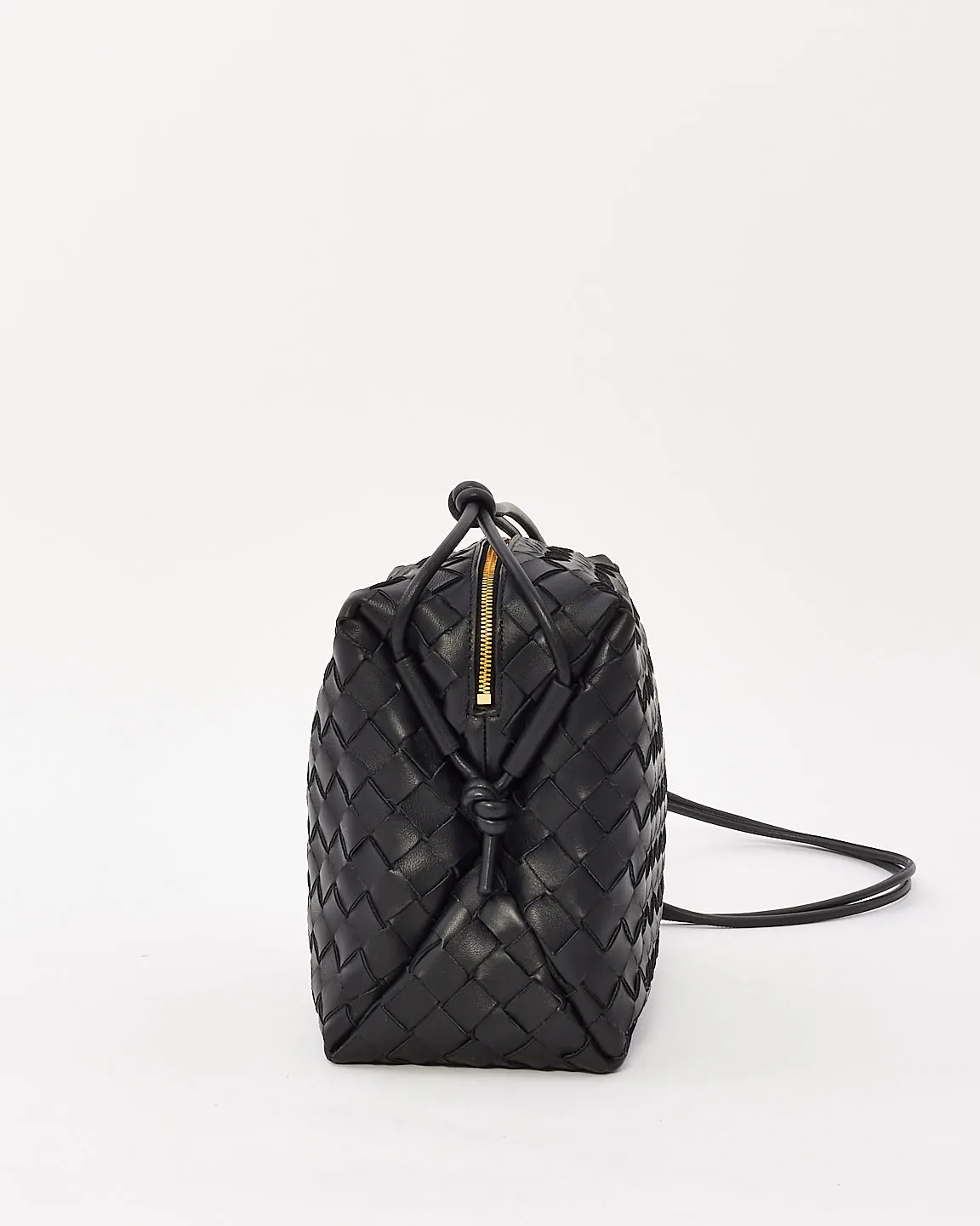 Bottega Veneta Black Intreciatto Leather Medium Loop Camera Bag