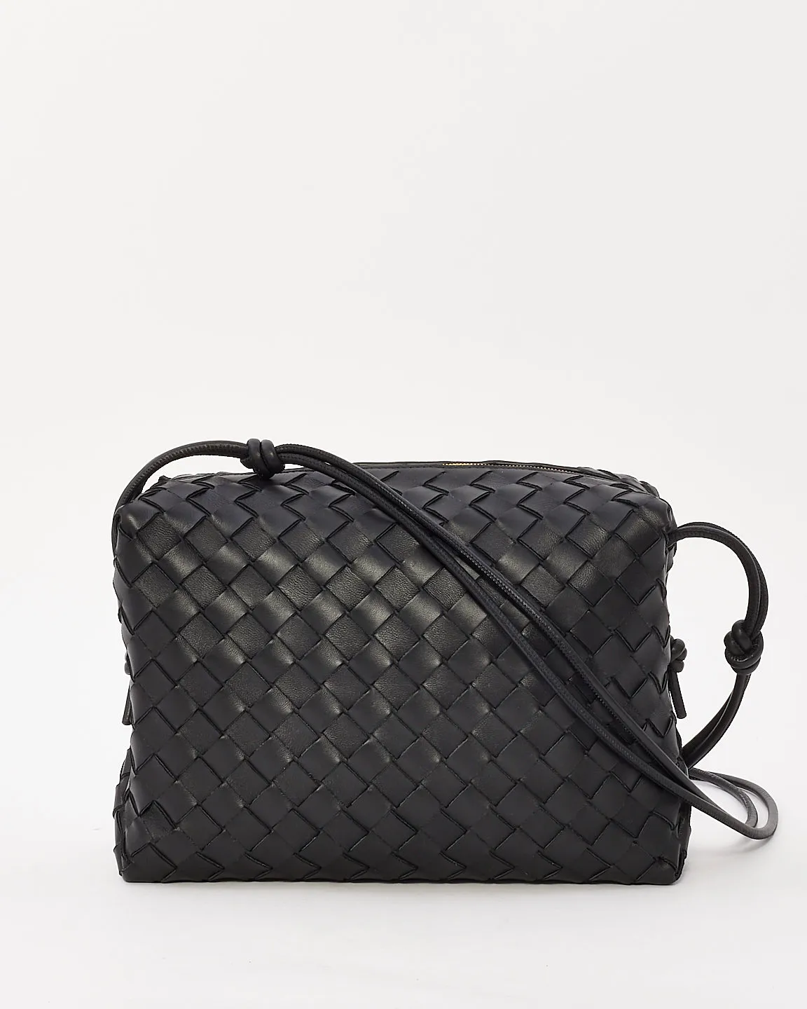 Bottega Veneta Black Intreciatto Leather Medium Loop Camera Bag