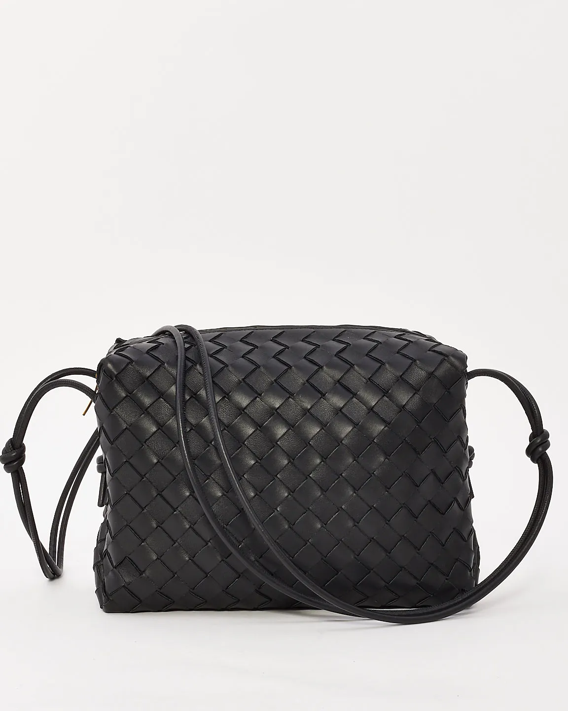 Bottega Veneta Black Intreciatto Leather Medium Loop Camera Bag