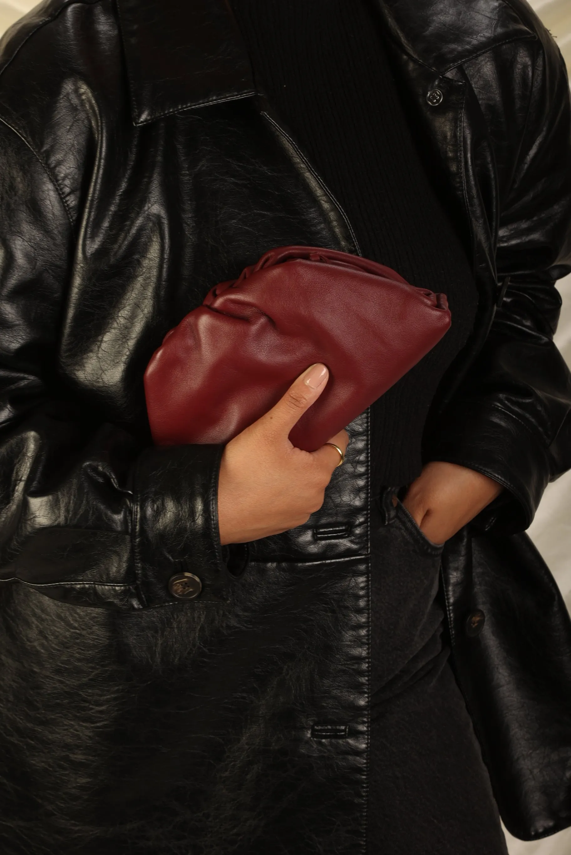 Bottega Veneta Bordeaux Mini The Pouch Leather Clutch