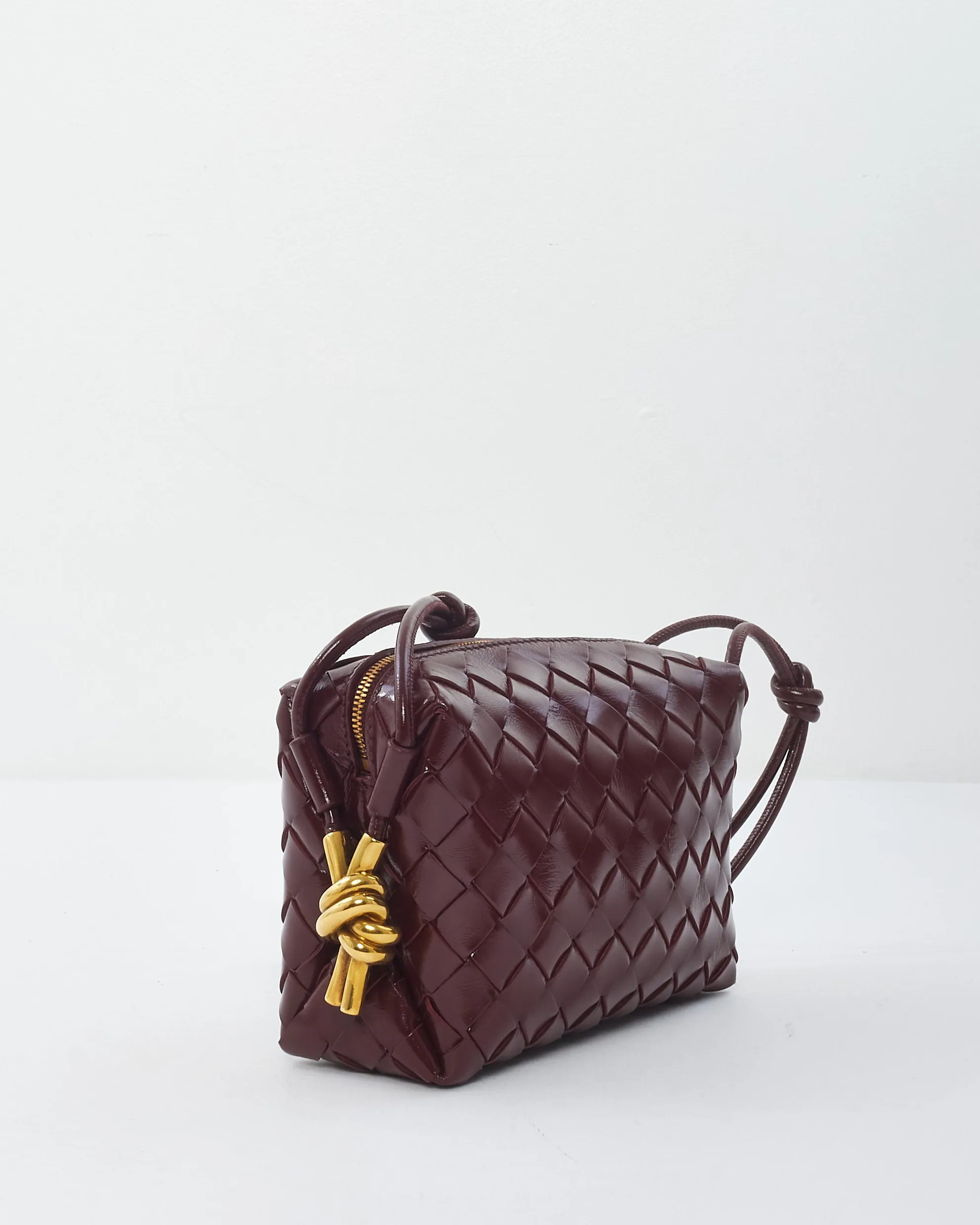 Bottega Veneta Burgundy Shiny Intrecciato Leather Mini Loop Camera Bag