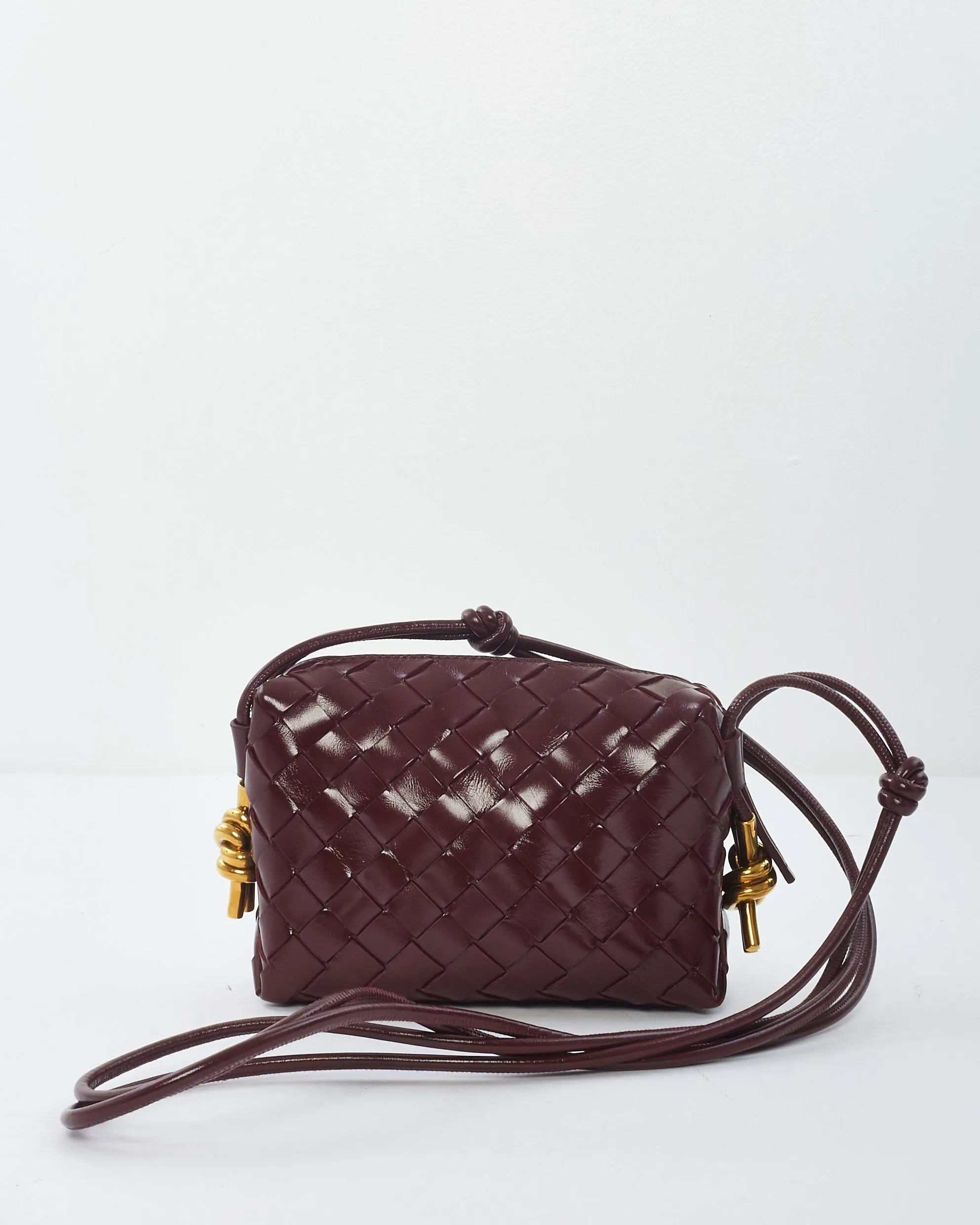 Bottega Veneta Burgundy Shiny Intrecciato Leather Mini Loop Camera Bag