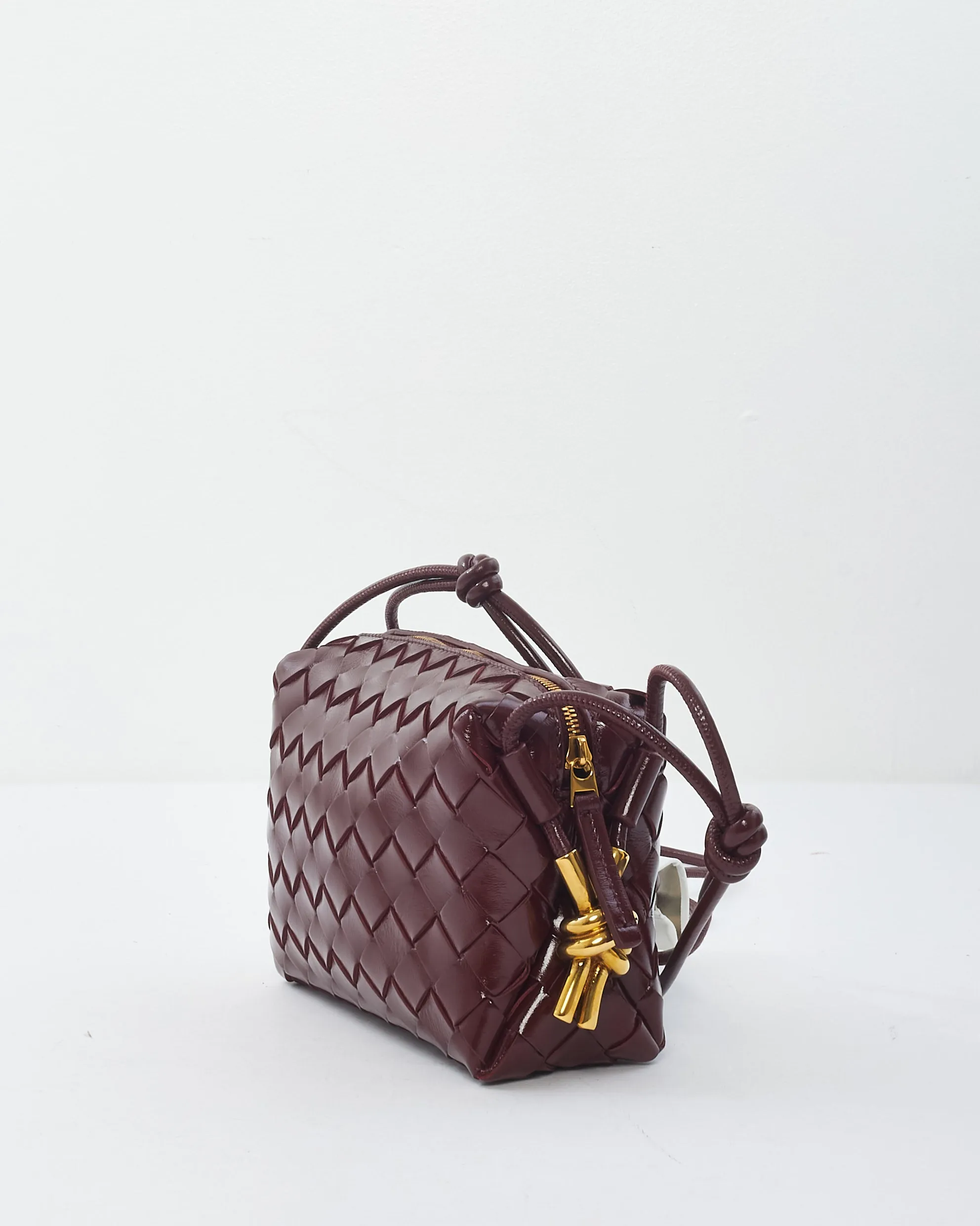 Bottega Veneta Burgundy Shiny Intrecciato Leather Mini Loop Camera Bag