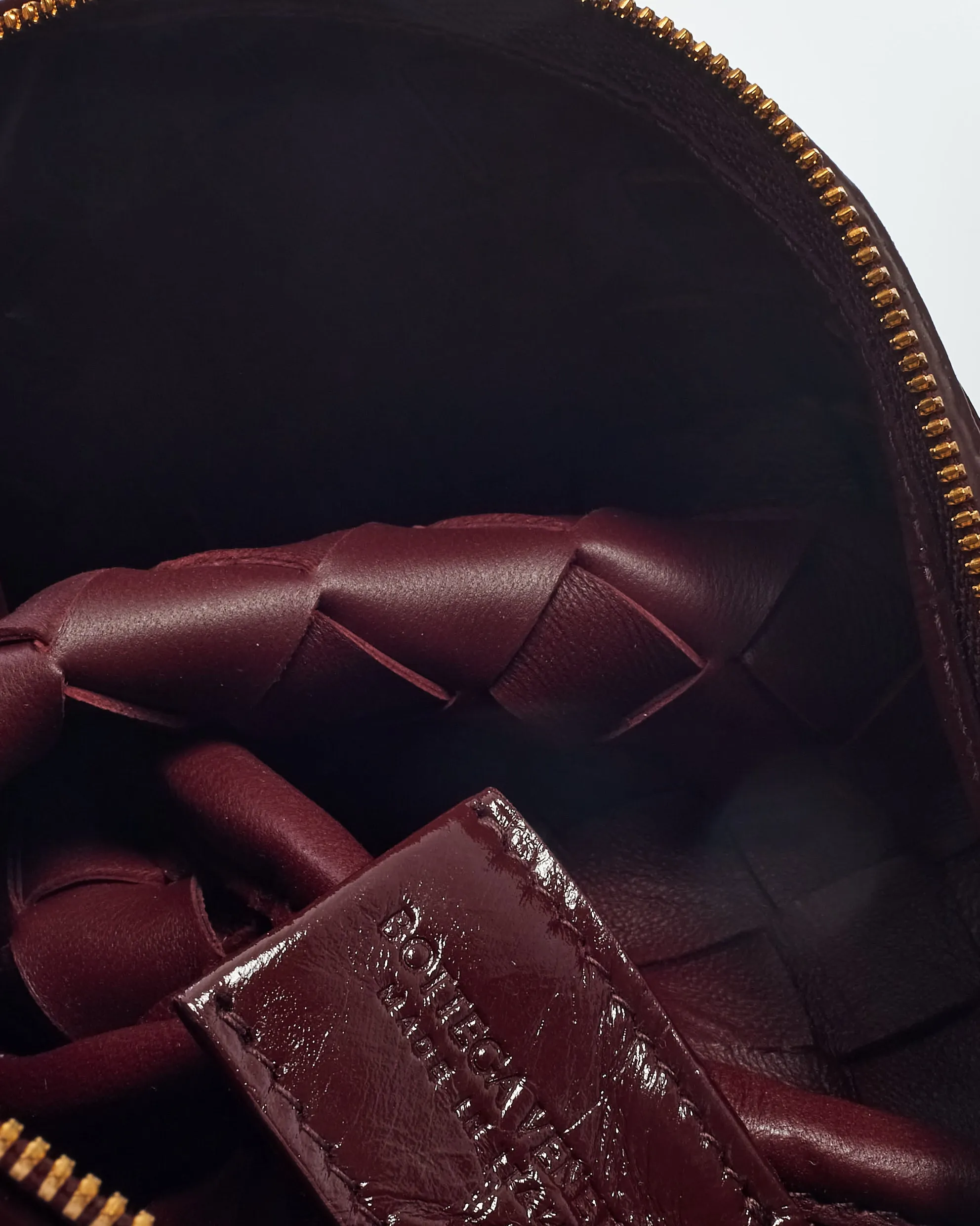 Bottega Veneta Burgundy Shiny Intrecciato Leather Mini Loop Camera Bag