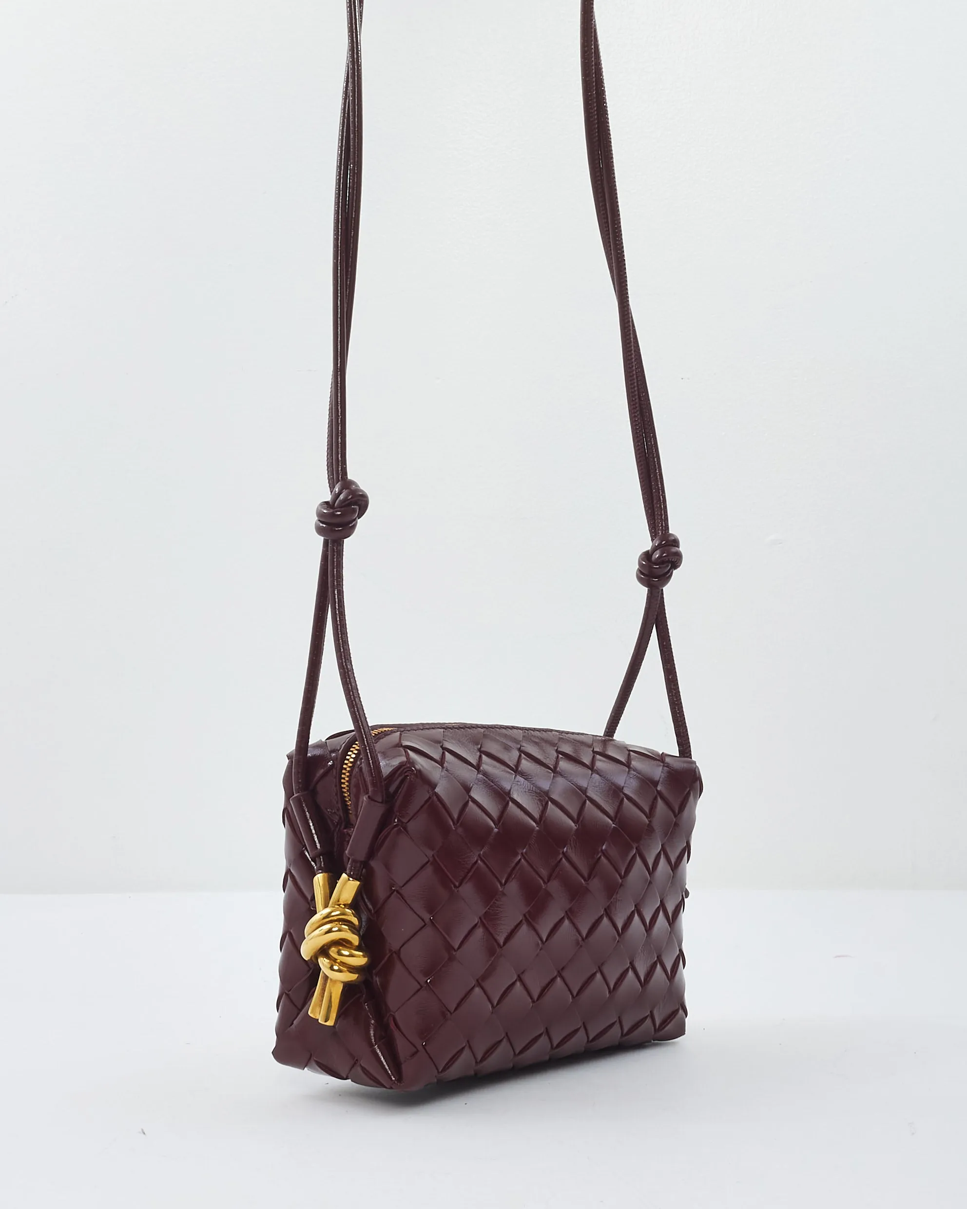 Bottega Veneta Burgundy Shiny Intrecciato Leather Mini Loop Camera Bag