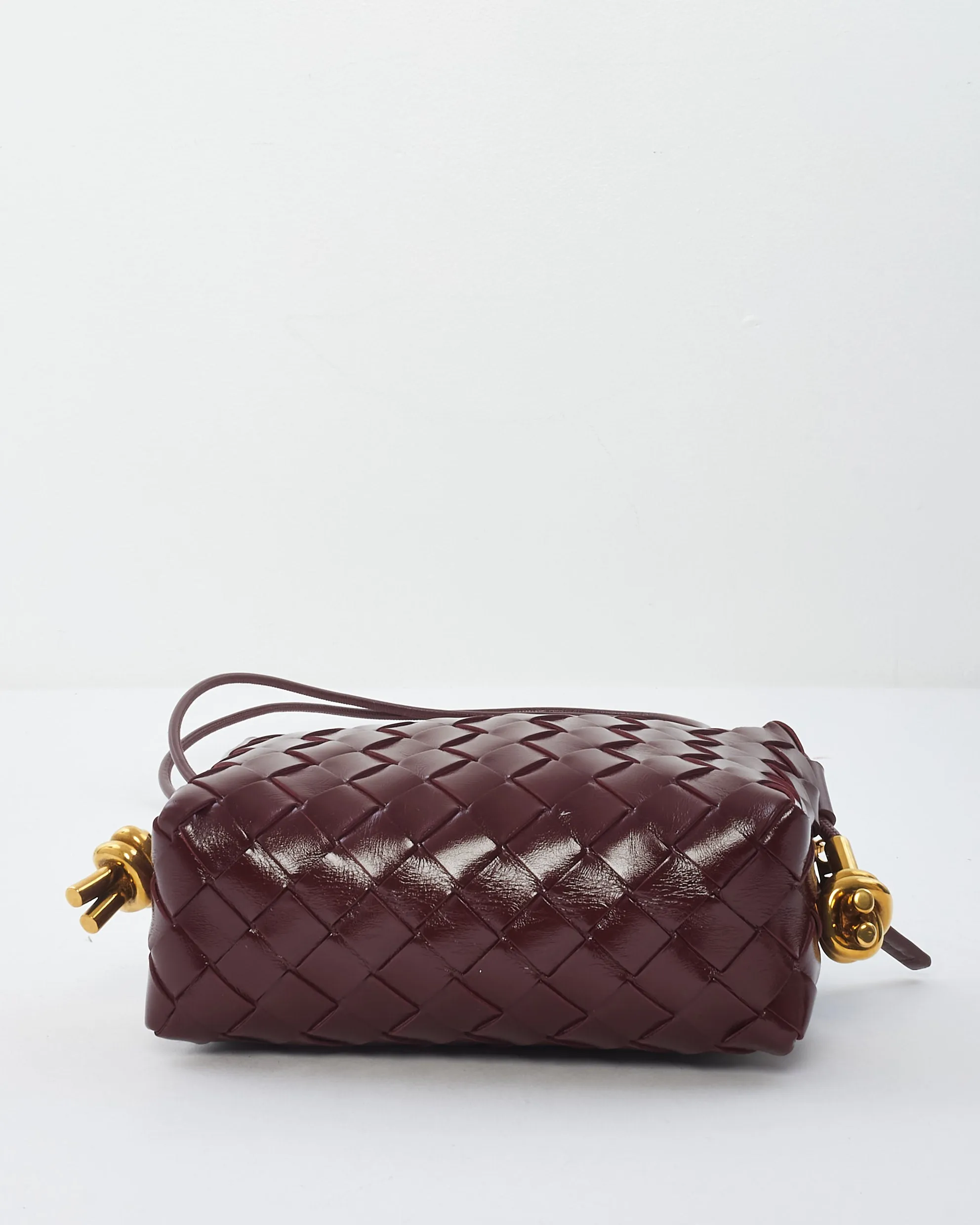 Bottega Veneta Burgundy Shiny Intrecciato Leather Mini Loop Camera Bag