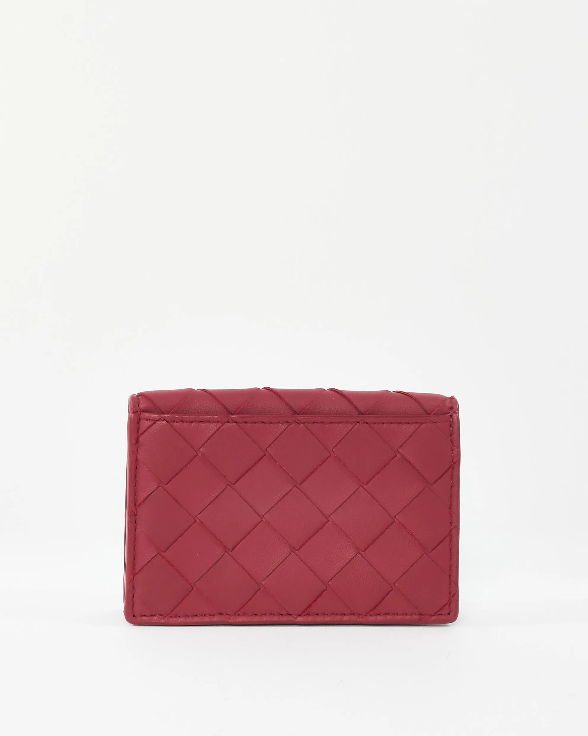 Bottega Veneta Fuchsia Red Intrecciato Leather Flap Card Holder