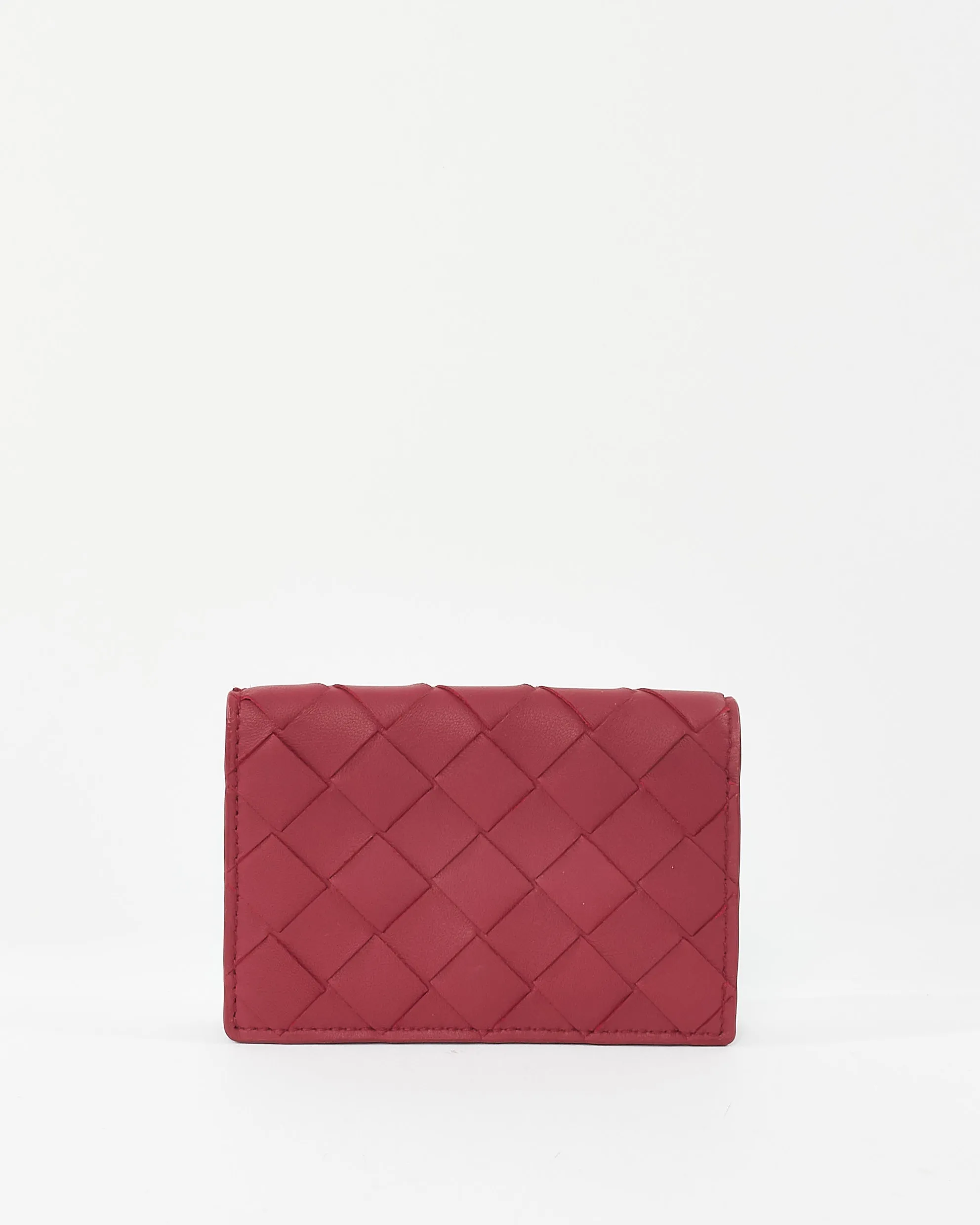 Bottega Veneta Fuchsia Red Intrecciato Leather Flap Card Holder