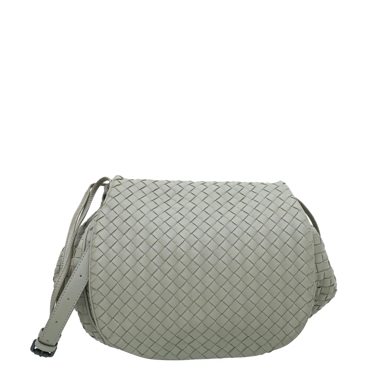 Bottega Veneta Gray Intrecciato Drawstring Flap Crossbody Bag