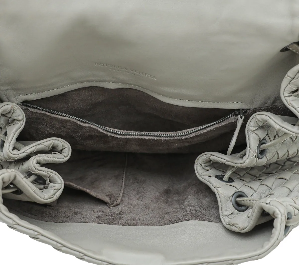 Bottega Veneta Gray Intrecciato Drawstring Flap Crossbody Bag