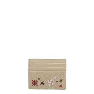 Bottega Veneta Nude Multicolor Embroidered Intrecciato Card Holder