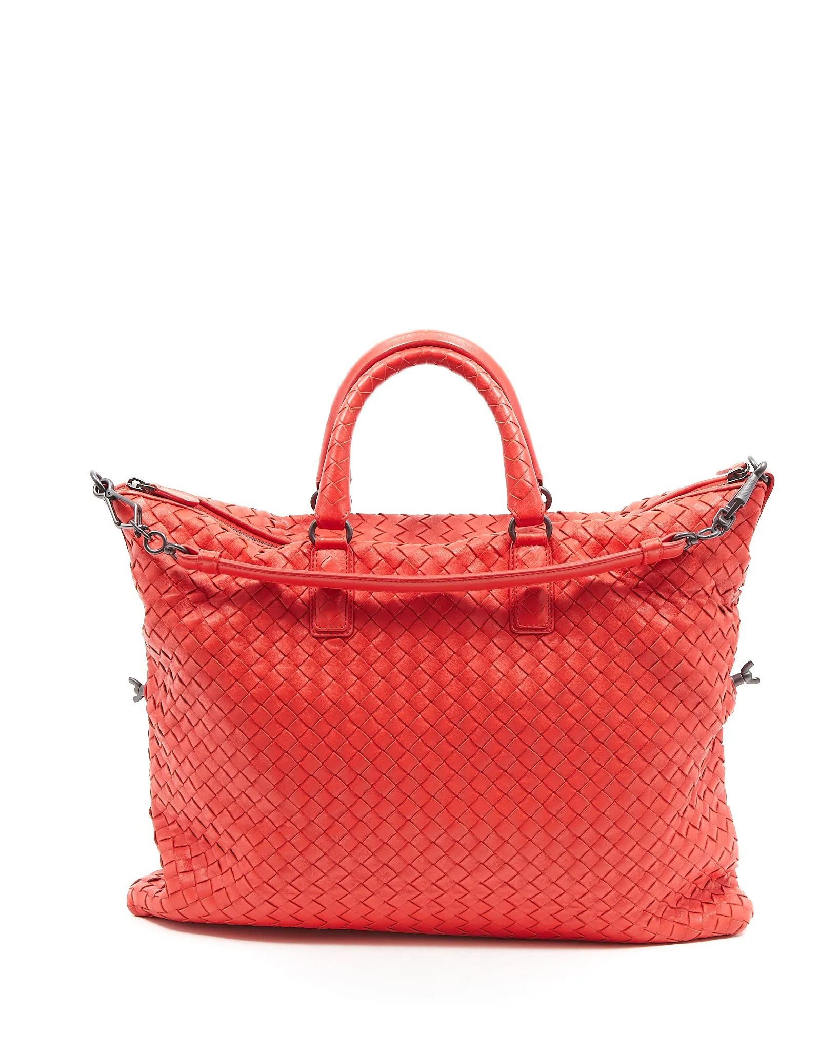 Bottega Veneta Red Intrecciato Leather Convertible Tote Bag