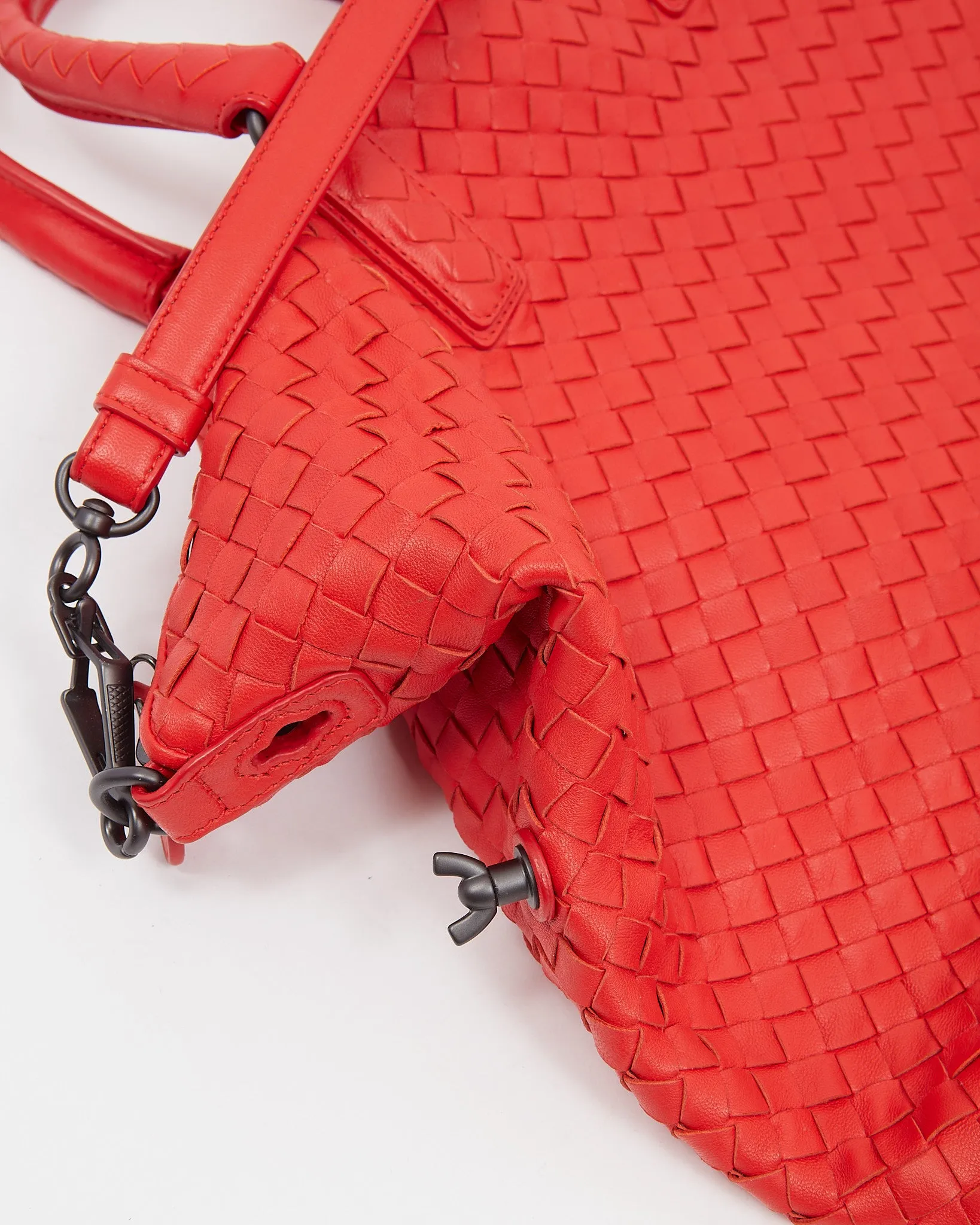 Bottega Veneta Red Intrecciato Leather Convertible Tote Bag