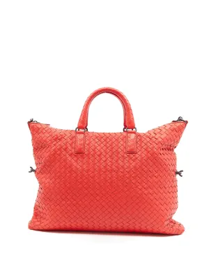 Bottega Veneta Red Intrecciato Leather Convertible Tote Bag