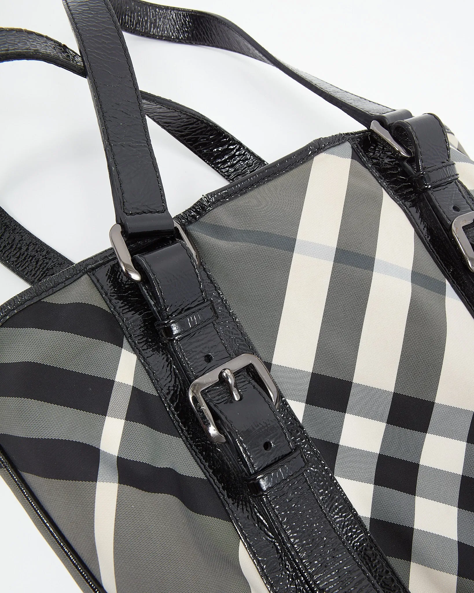 Burberry Grey Nova Check Canvas & Patent Leather Tote Bag