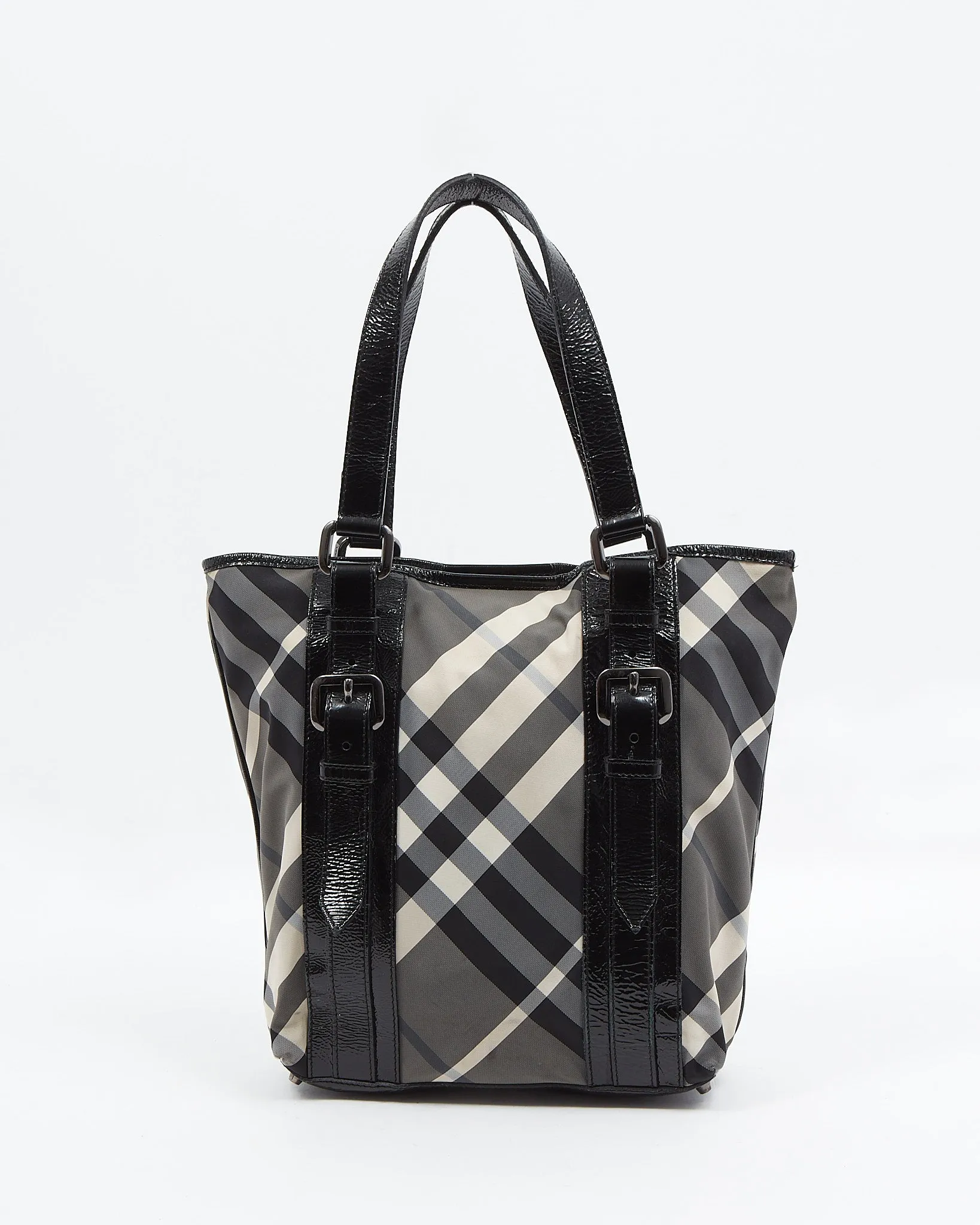 Burberry Grey Nova Check Canvas & Patent Leather Tote Bag