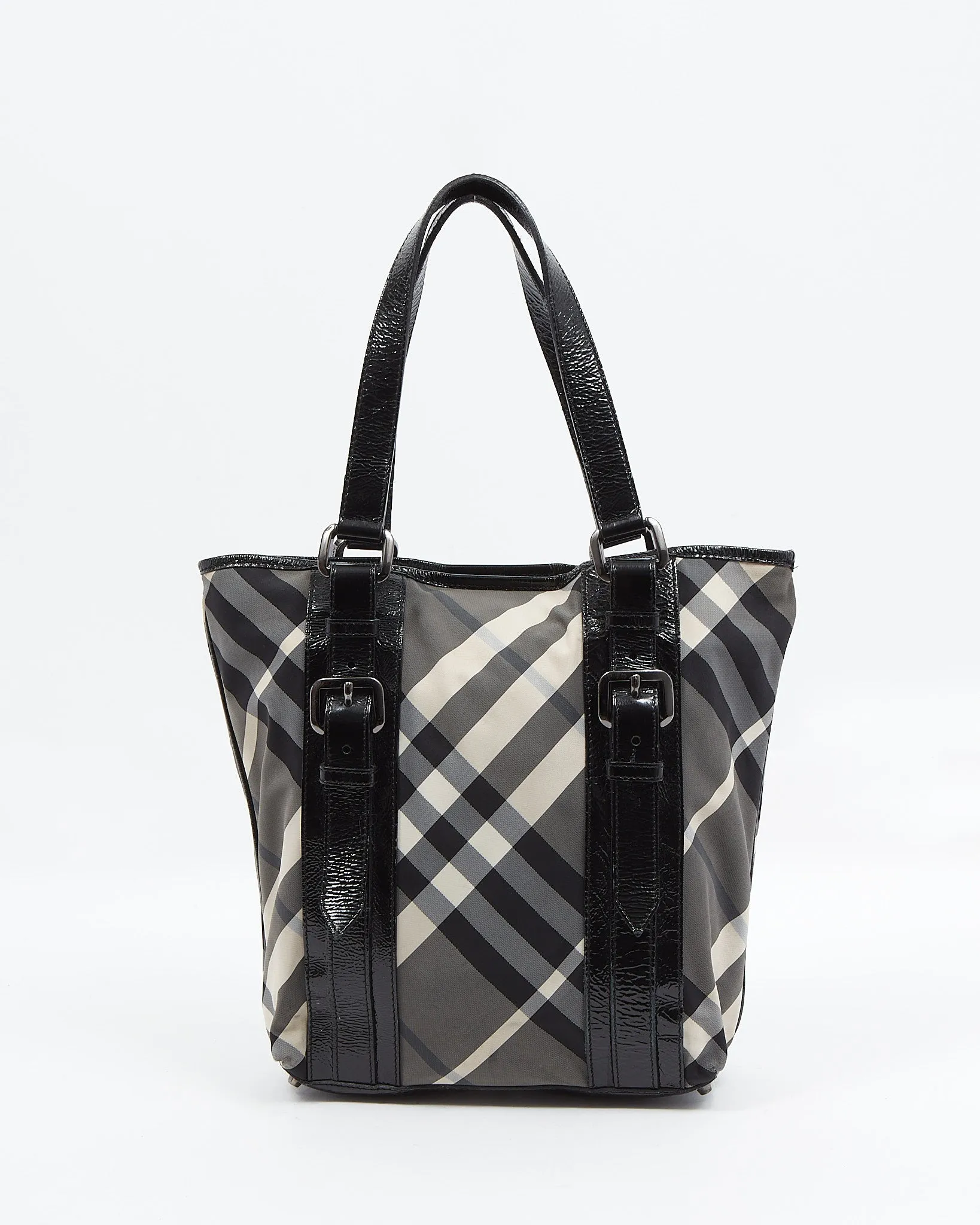 Burberry Grey Nova Check Canvas & Patent Leather Tote Bag