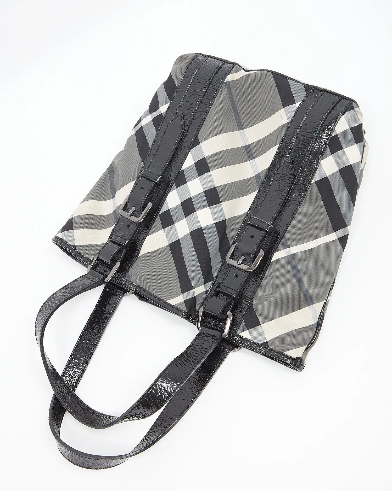 Burberry Grey Nova Check Canvas & Patent Leather Tote Bag