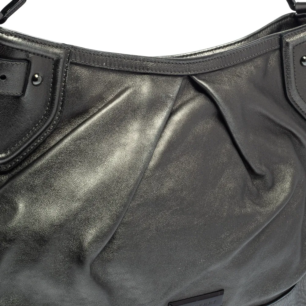 Burberry Metallic Anthracite Leather Fairby Hobo