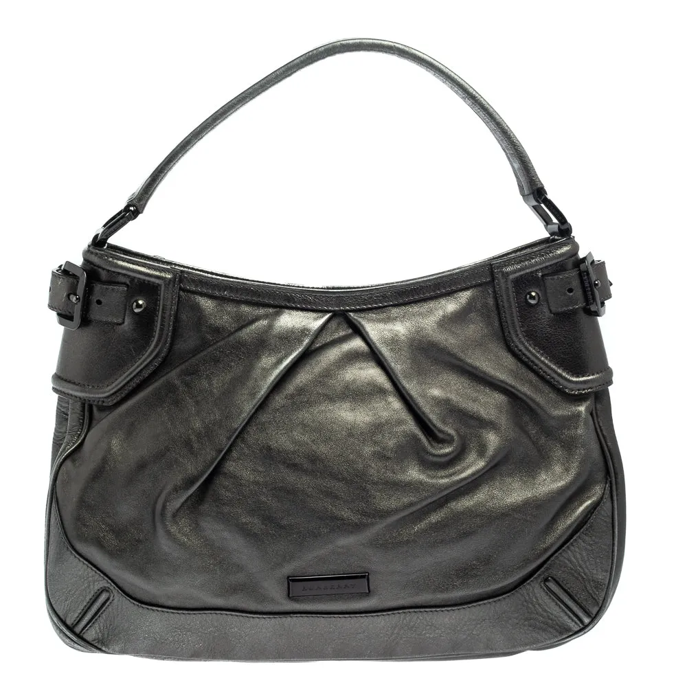 Burberry Metallic Anthracite Leather Fairby Hobo