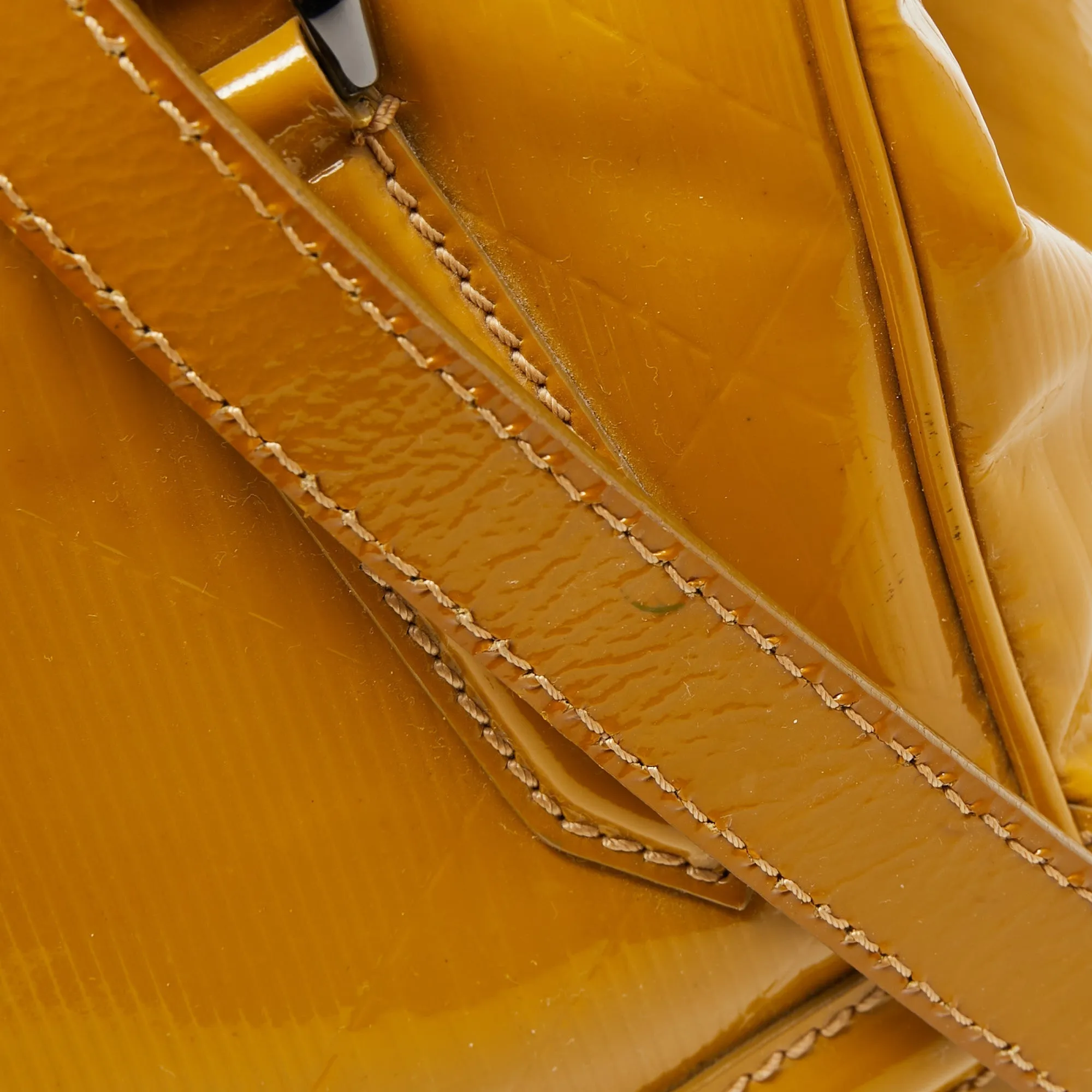 BURBERRY Mustard Patent Leather Top Zip Tote