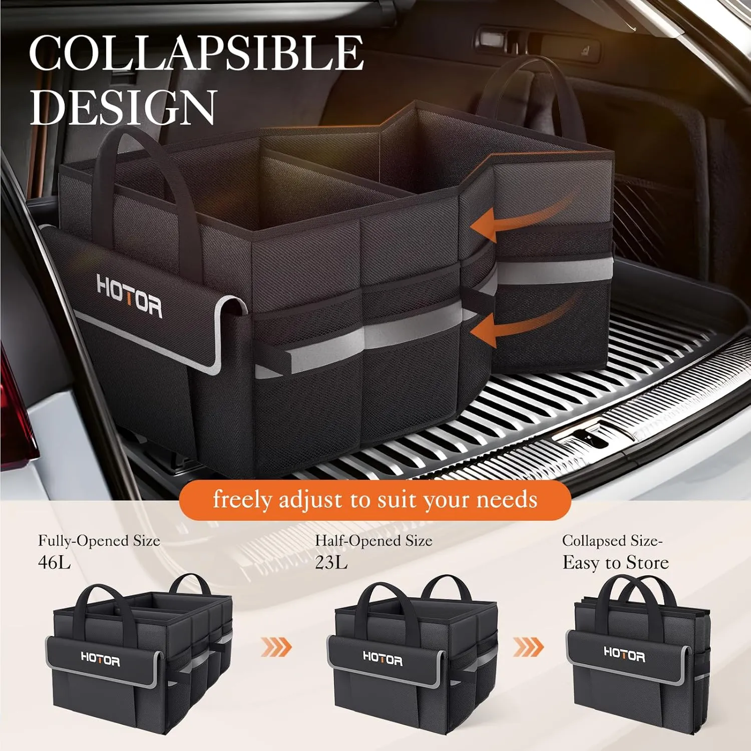 Car Trunk Organizer with 5 Pockets, Foldable & Sturdy for SUVs, Sedans, and Vans