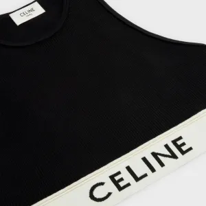 Celine Athletic Knit Striped Bra Top (Black)