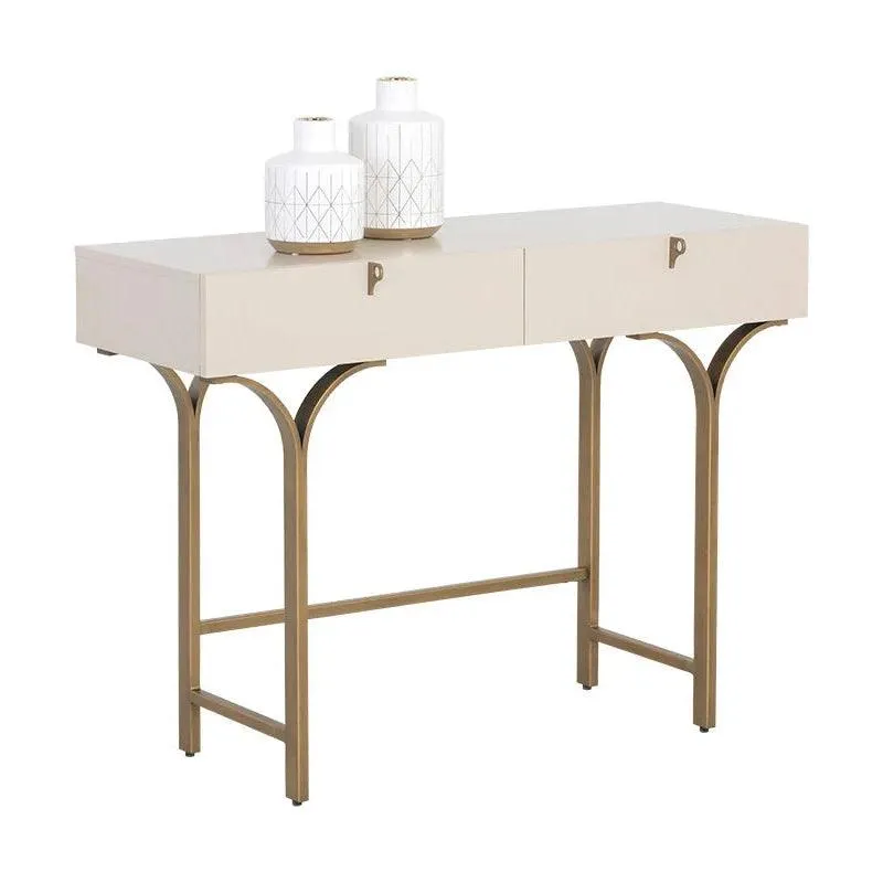 Celine Console Table Cream With Antique Brass Legs