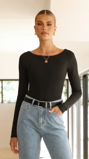 Celine Long Sleeve Bodysuit - Black