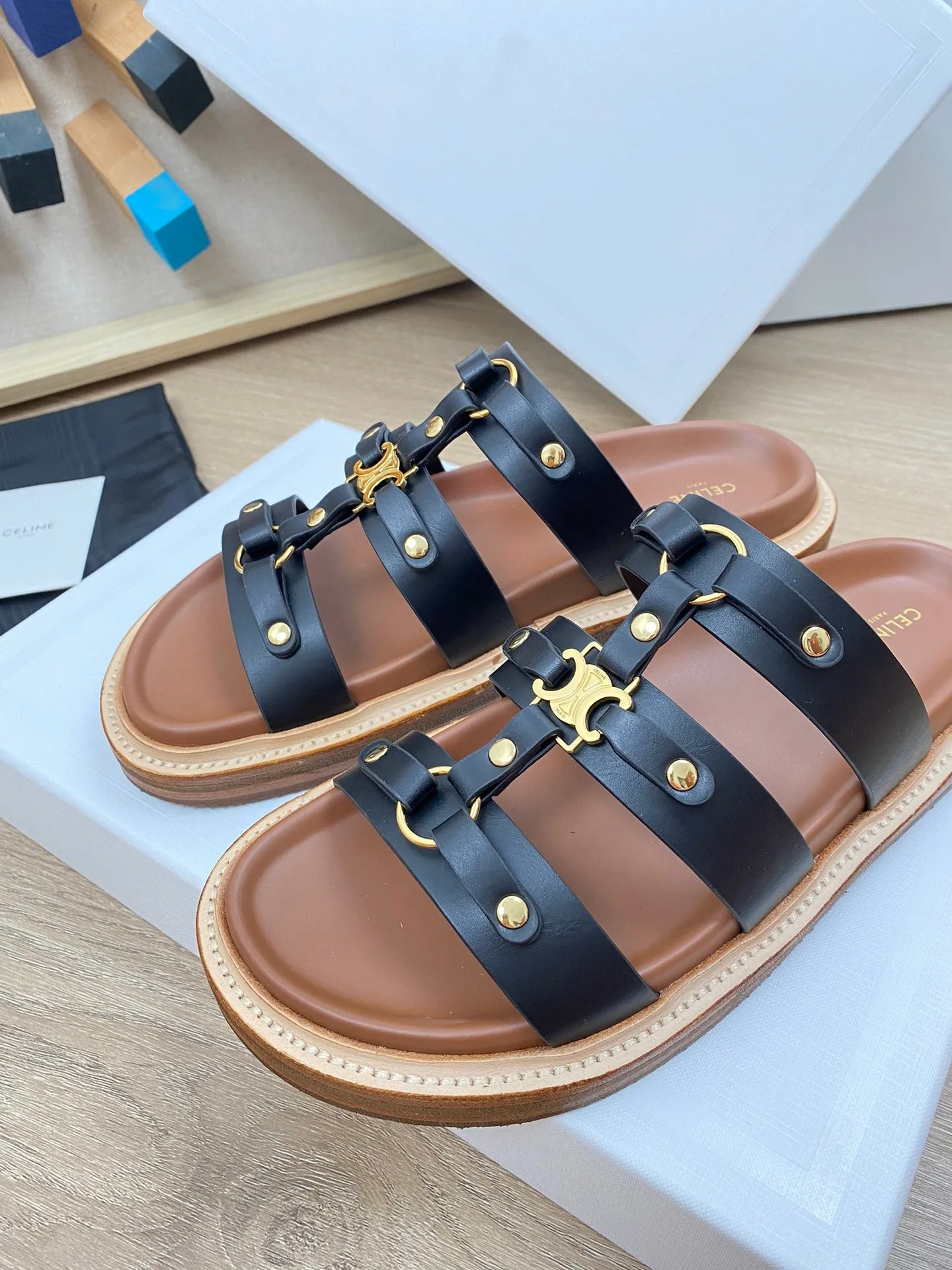 Celine Slides Tippi in Calfskin