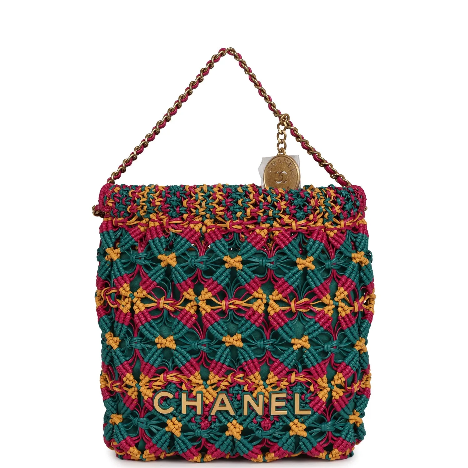 Chanel Mini 22 Bag Multicolor Macrame Calfskin Gold Hardware